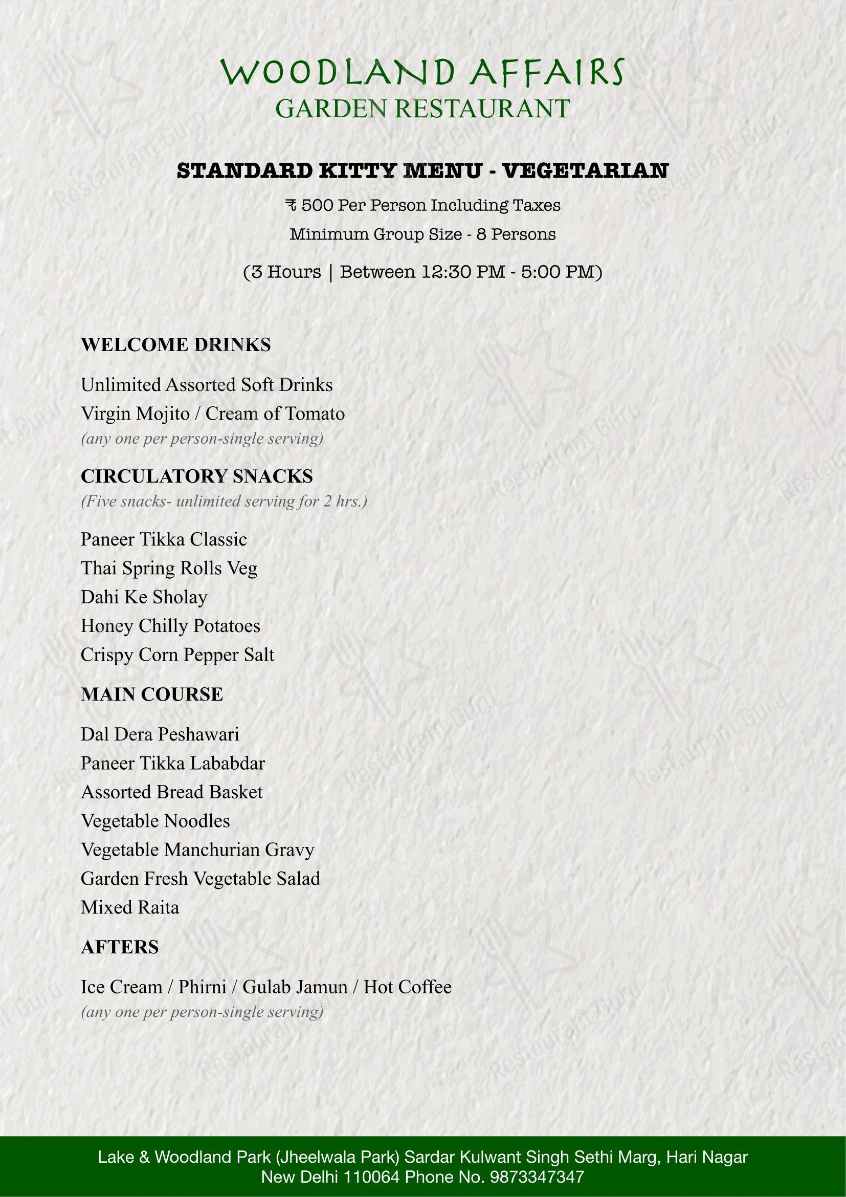 Woodland Affairs in New Delhi - Menu