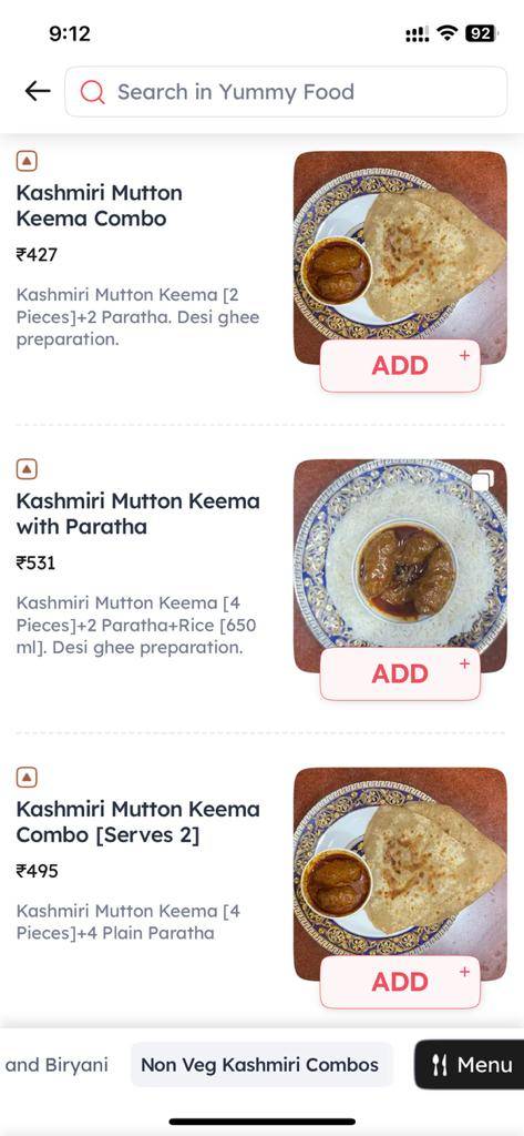 YUMMY FOOD menu