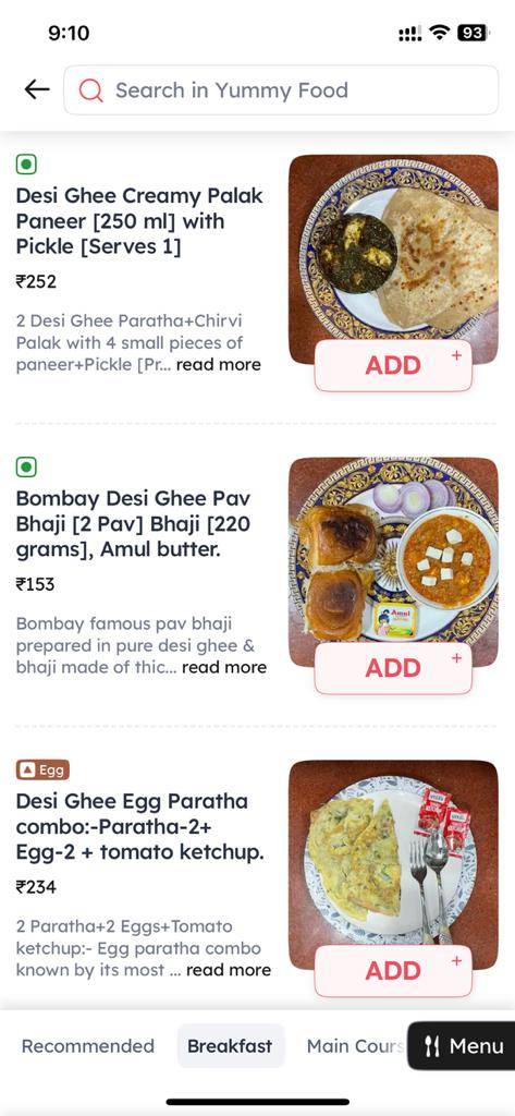 YUMMY FOOD menu