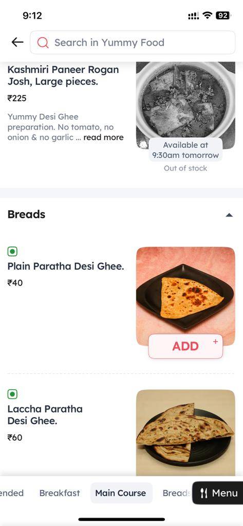 YUMMY FOOD menu