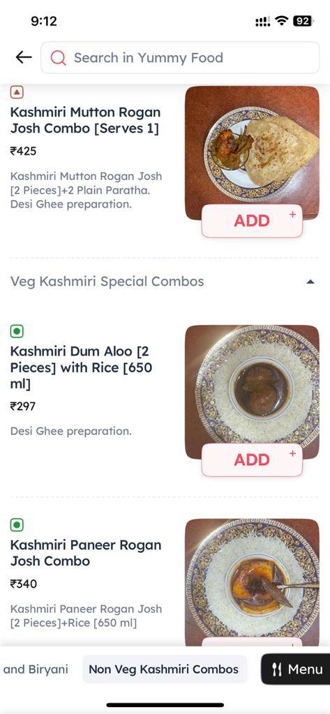 YUMMY FOOD menu