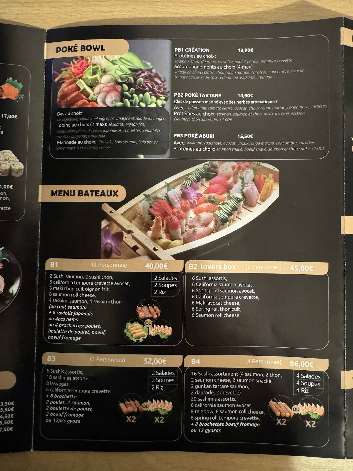 Menu de Yamato La Rochelle