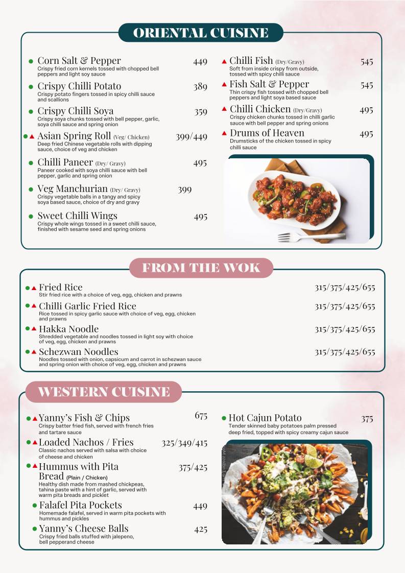 Yanny's Multi-cuisine Restaurant & Coffee House menu