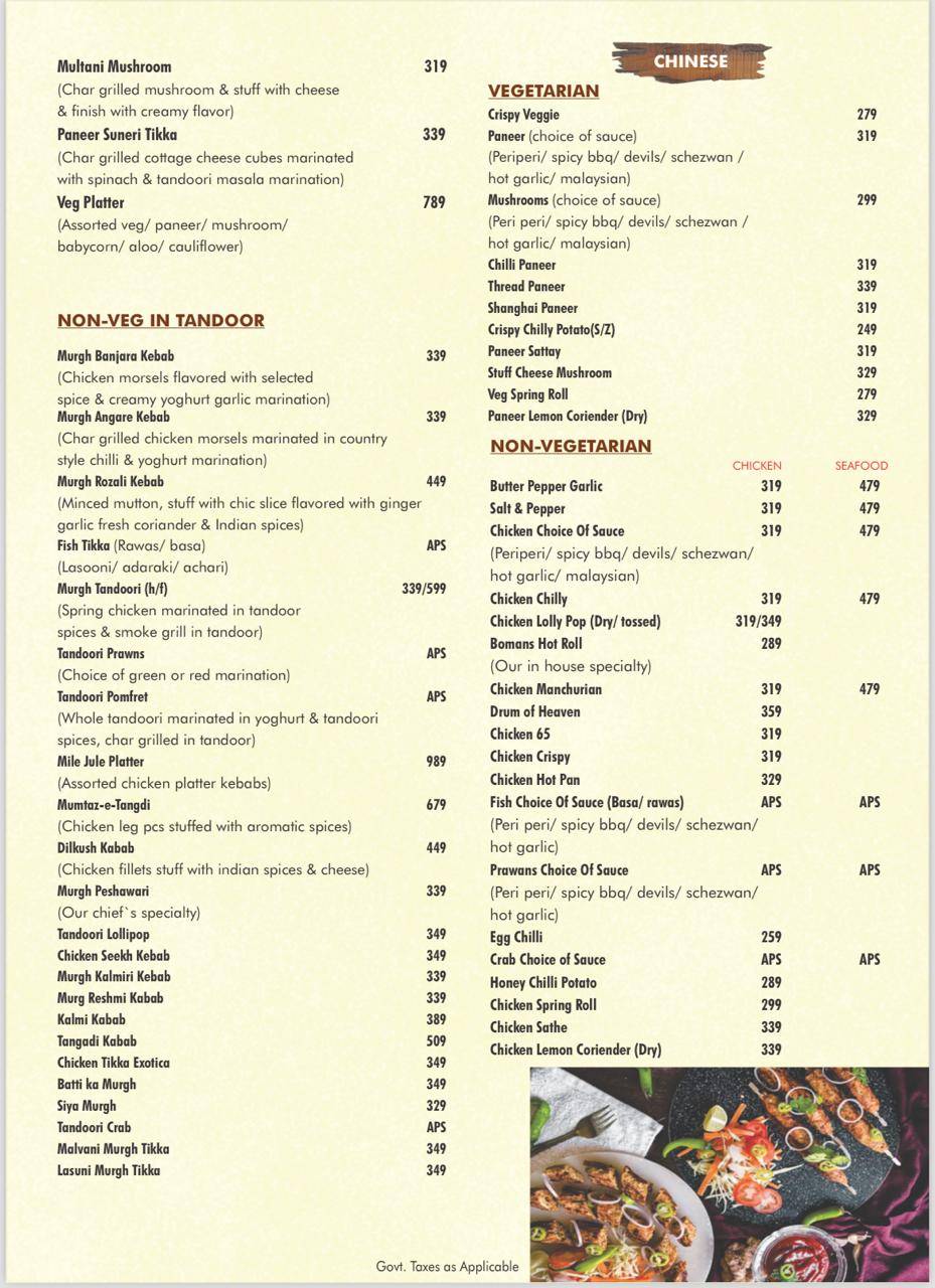Yash Exotica menu