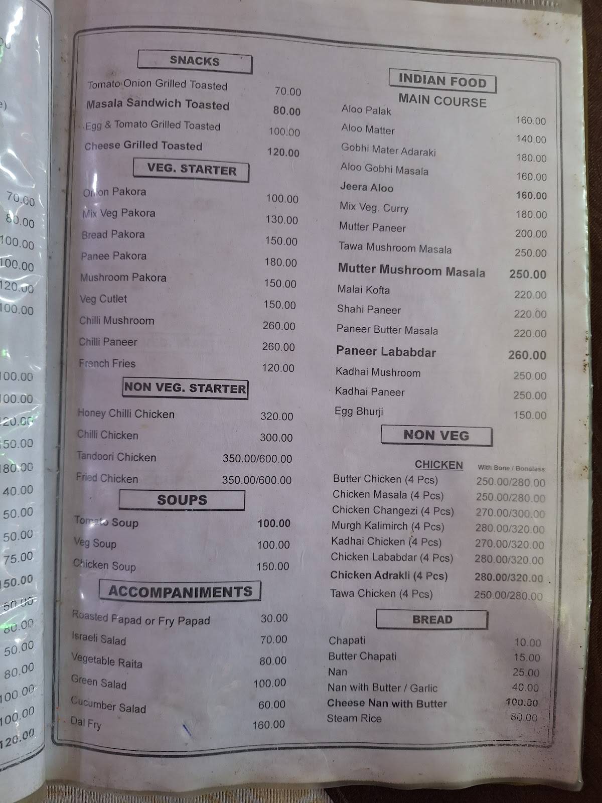 Yash cafe menu