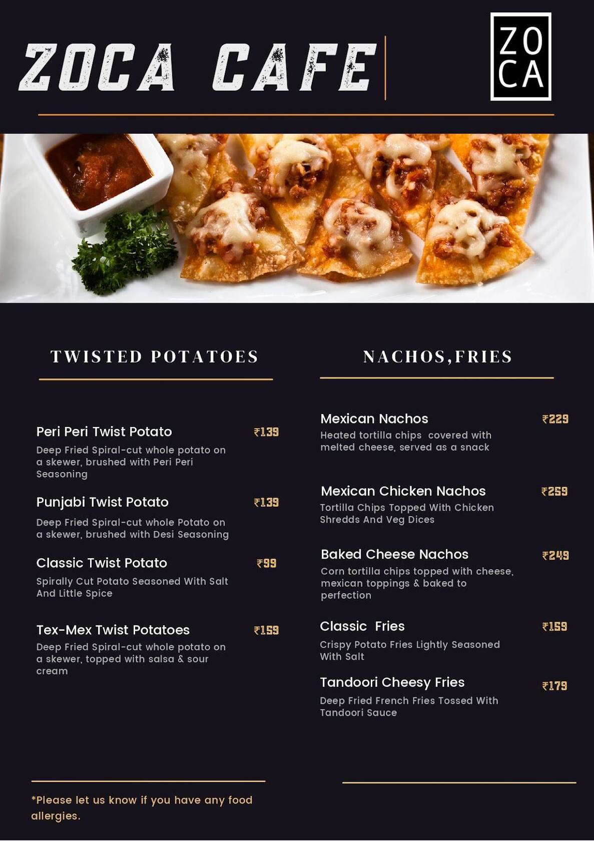Zoca Panipat cafe menu