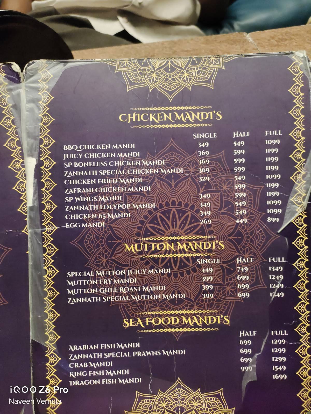 Zannath Mandi menu