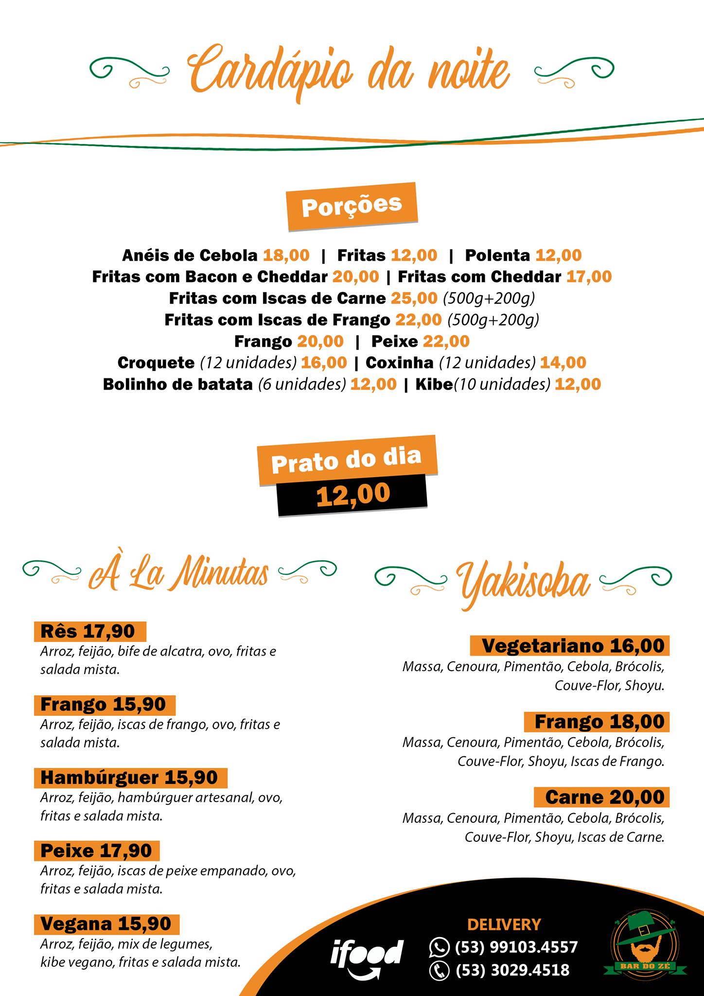 Bar do Zé cardápio