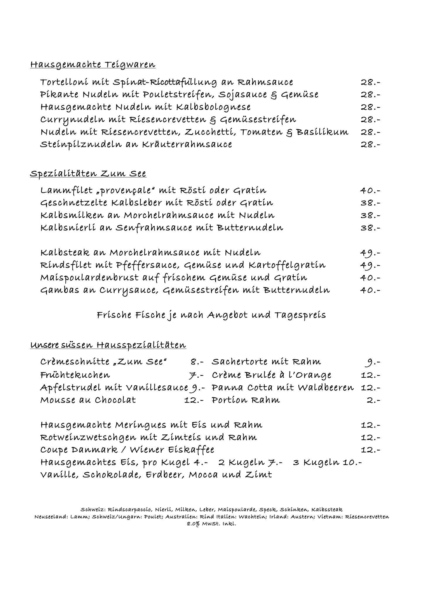 Menu di Restaurant Zum See 