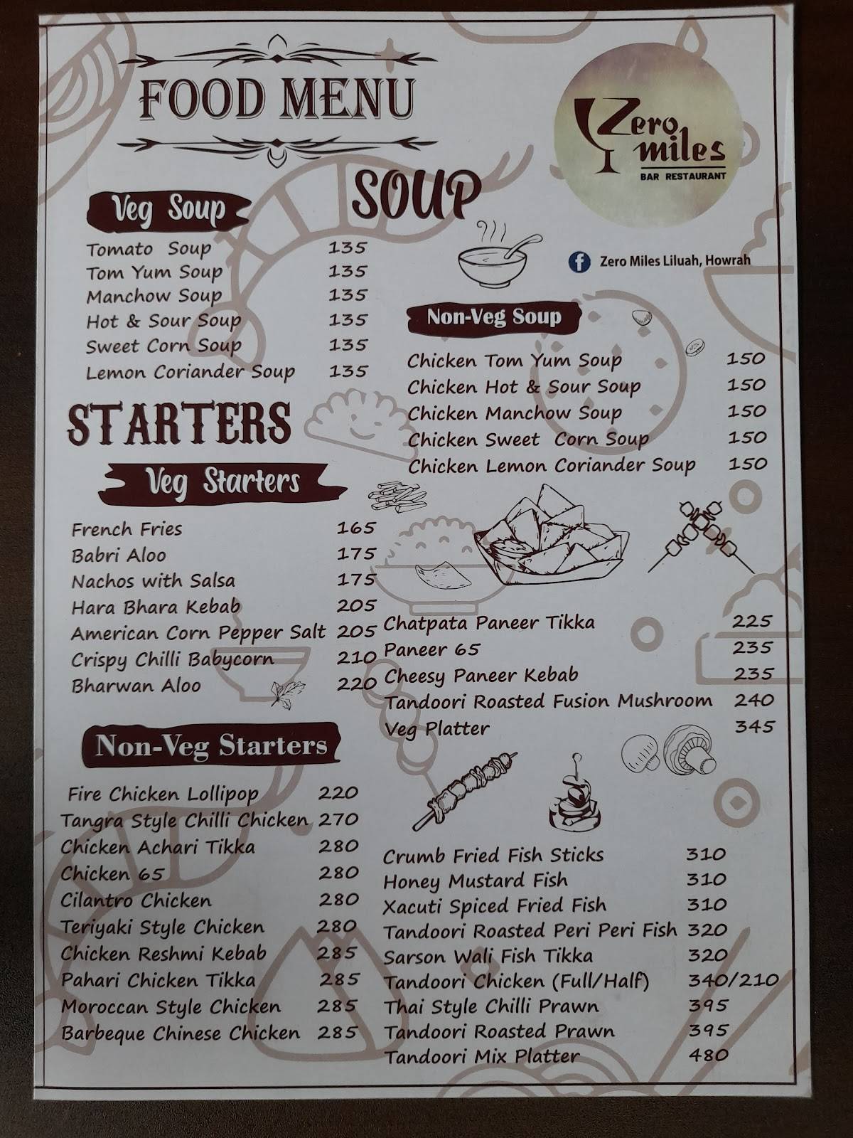 Zero Miles Bar & Restaurant menu