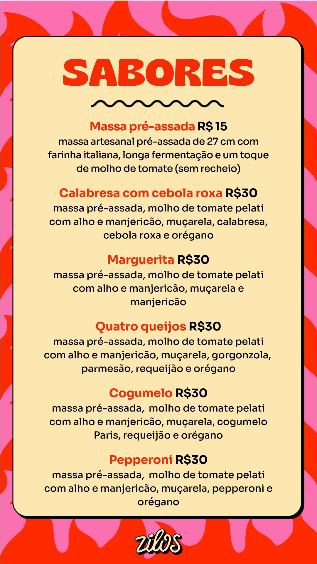 Zilos Pizzas cardápio