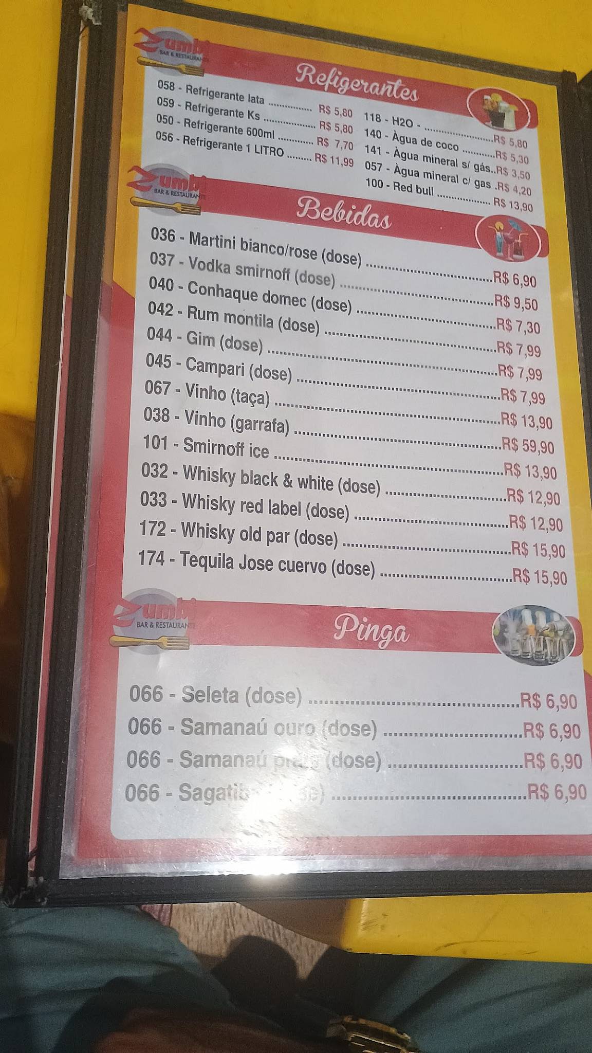 Zumbi Bar e Restaurante cardápio