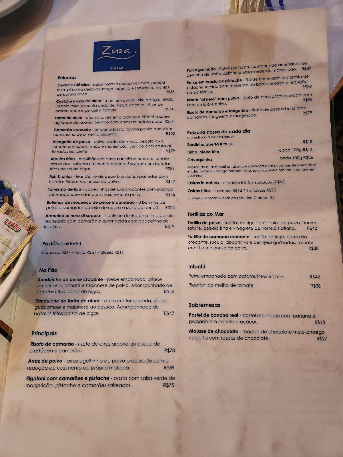 Zuza Fish Bar cardápio