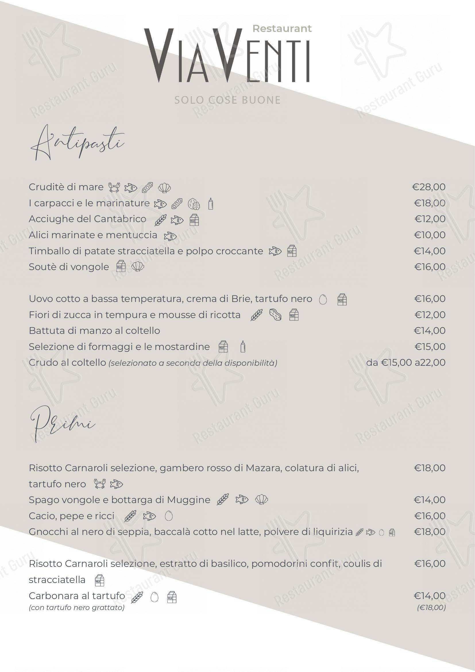Menu bar per Restaurant ViaVenti ristorante