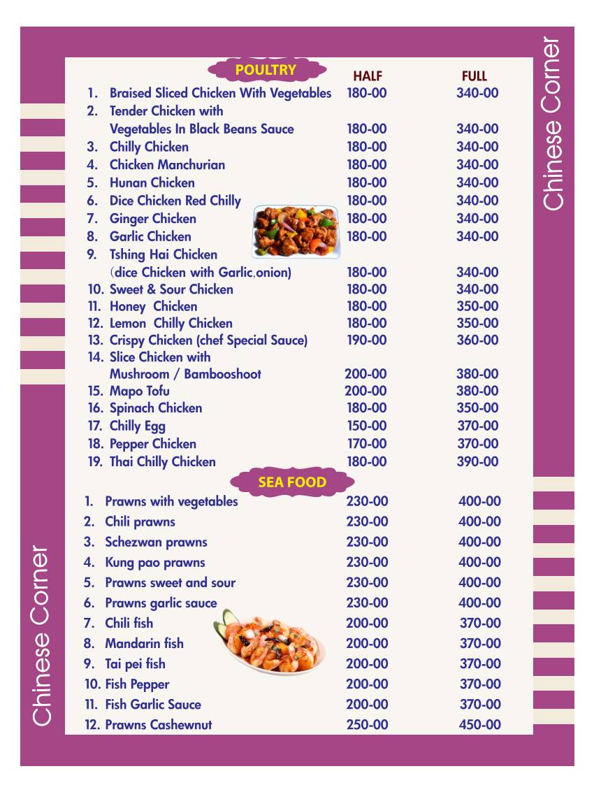 chinese corner menu