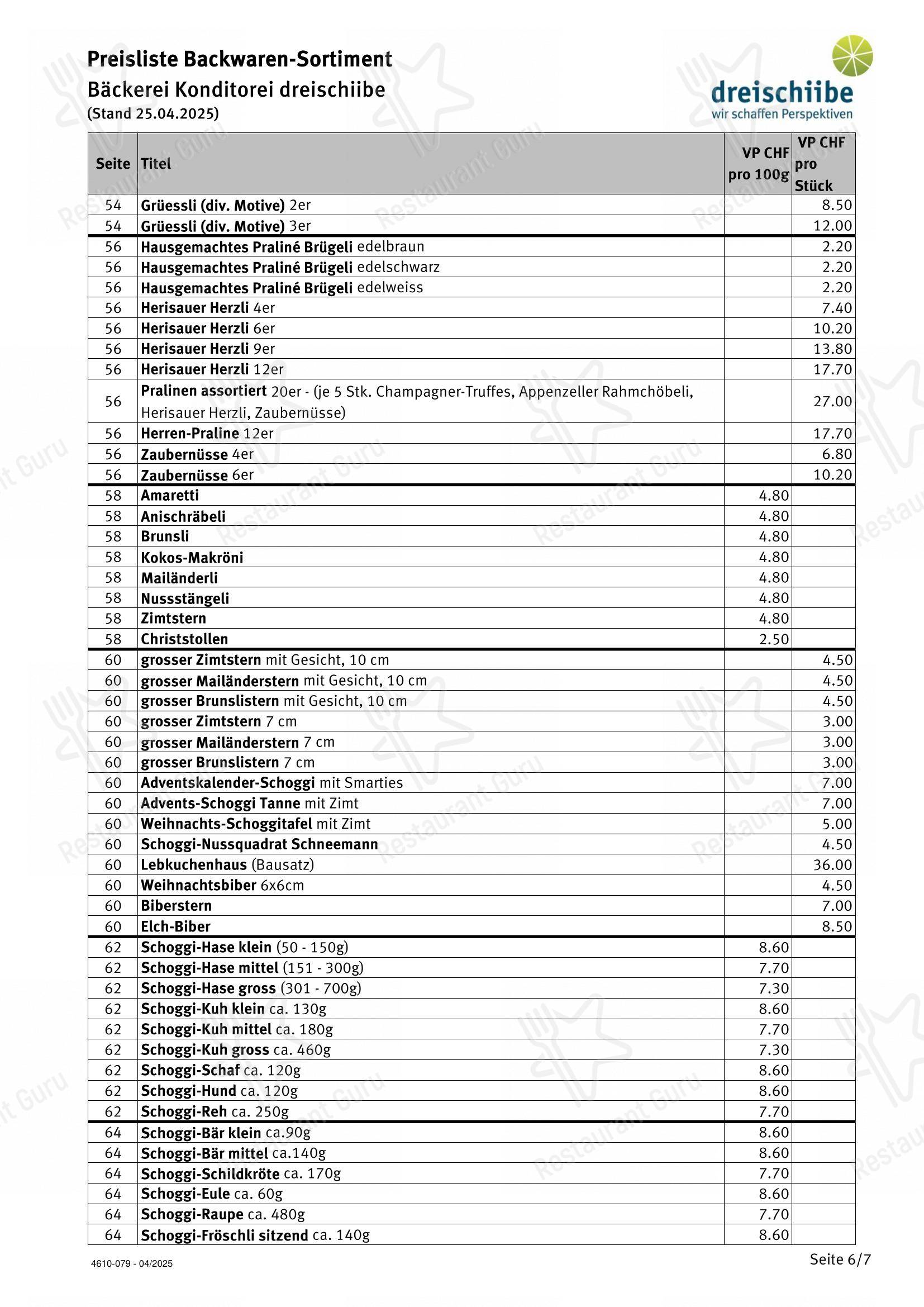 Menu bar per dorfbeck dorfkafi dreischiibe caffè bar