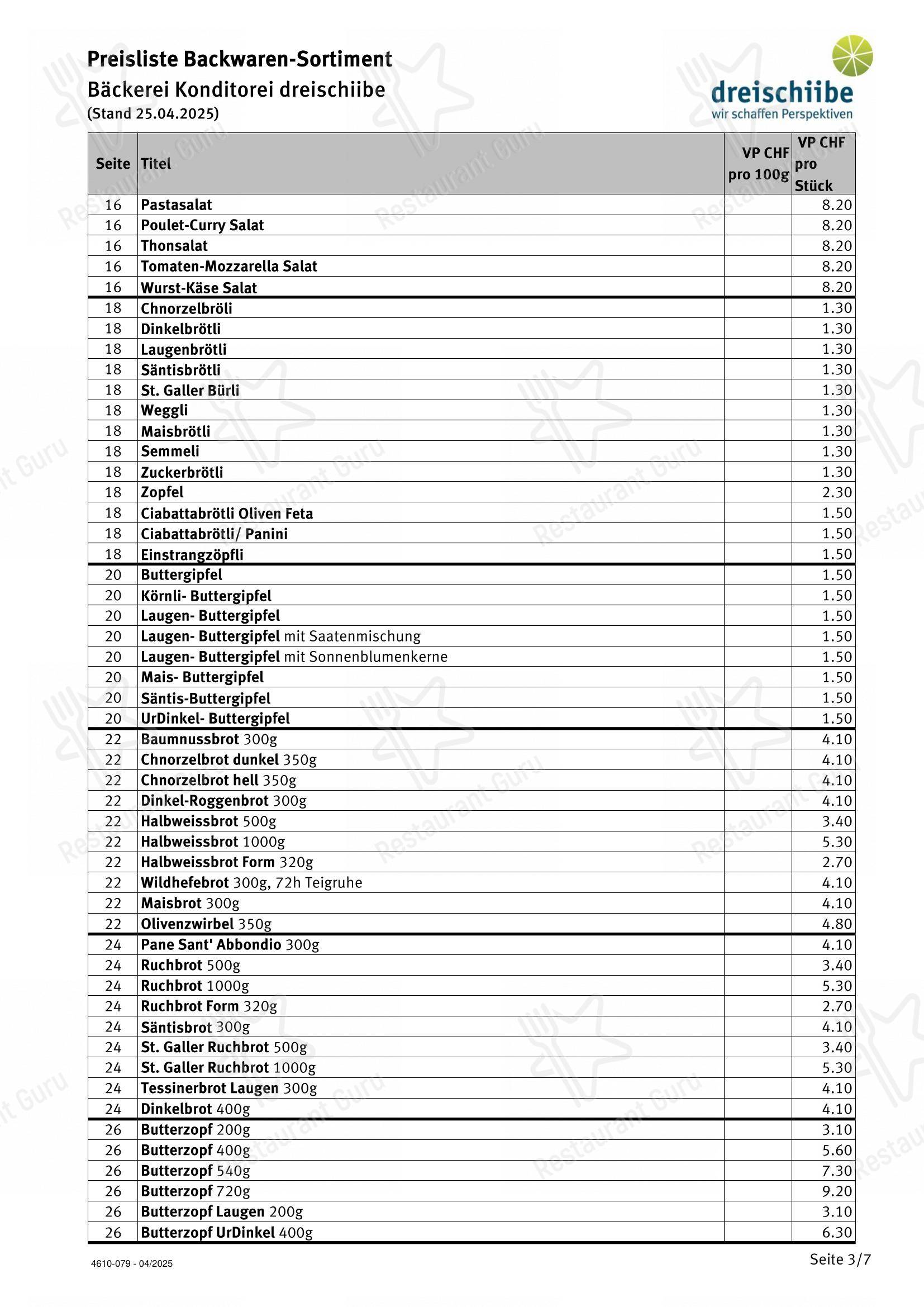 Menu bar per dorfbeck dorfkafi dreischiibe in Herisau