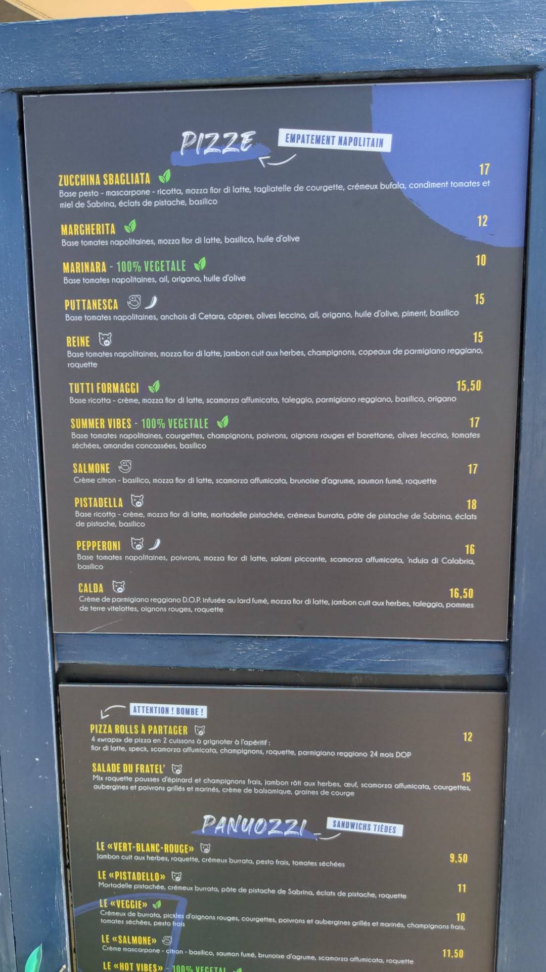 Menu de le Fratel'