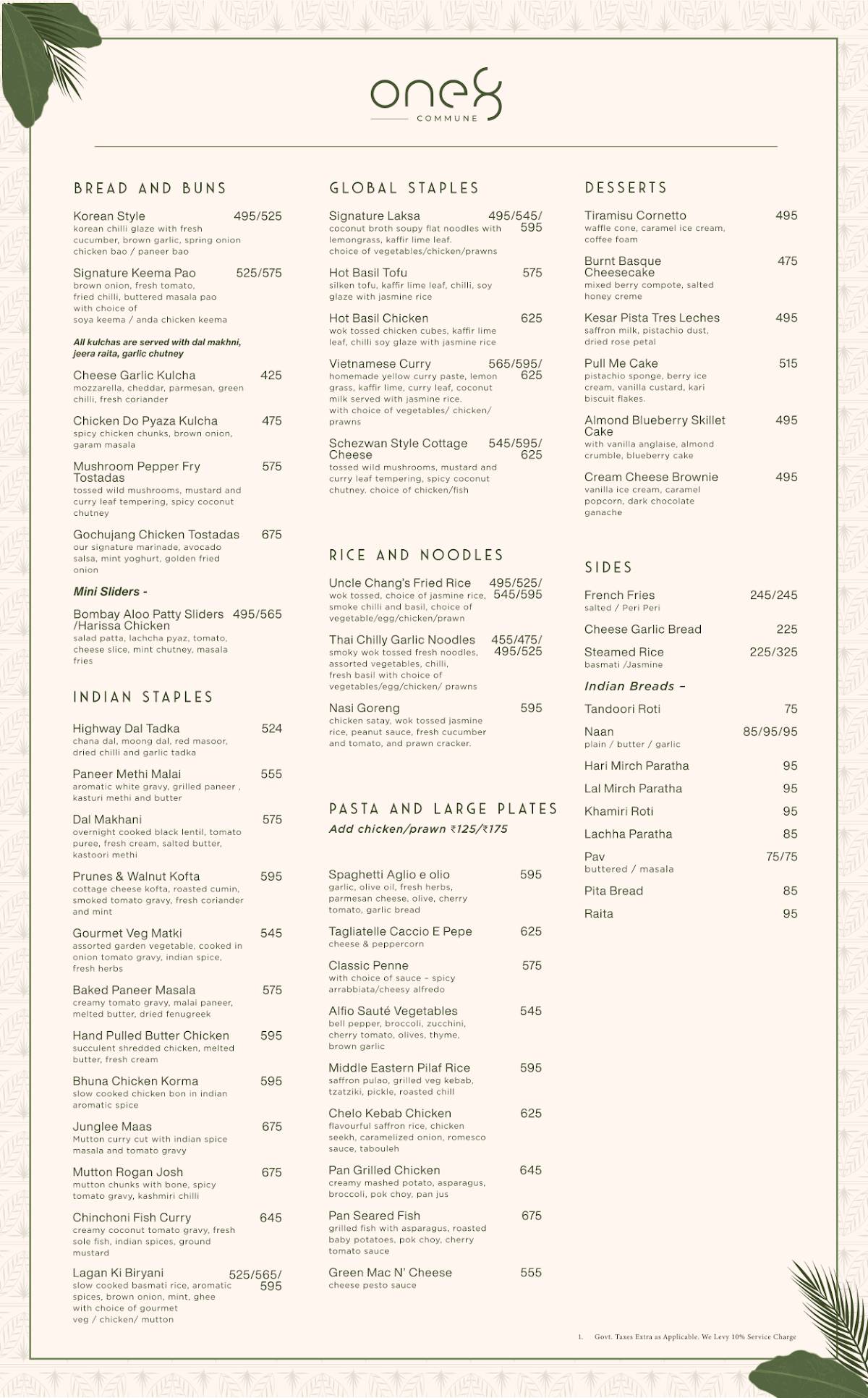 one8 Commune, Gurgaon menu