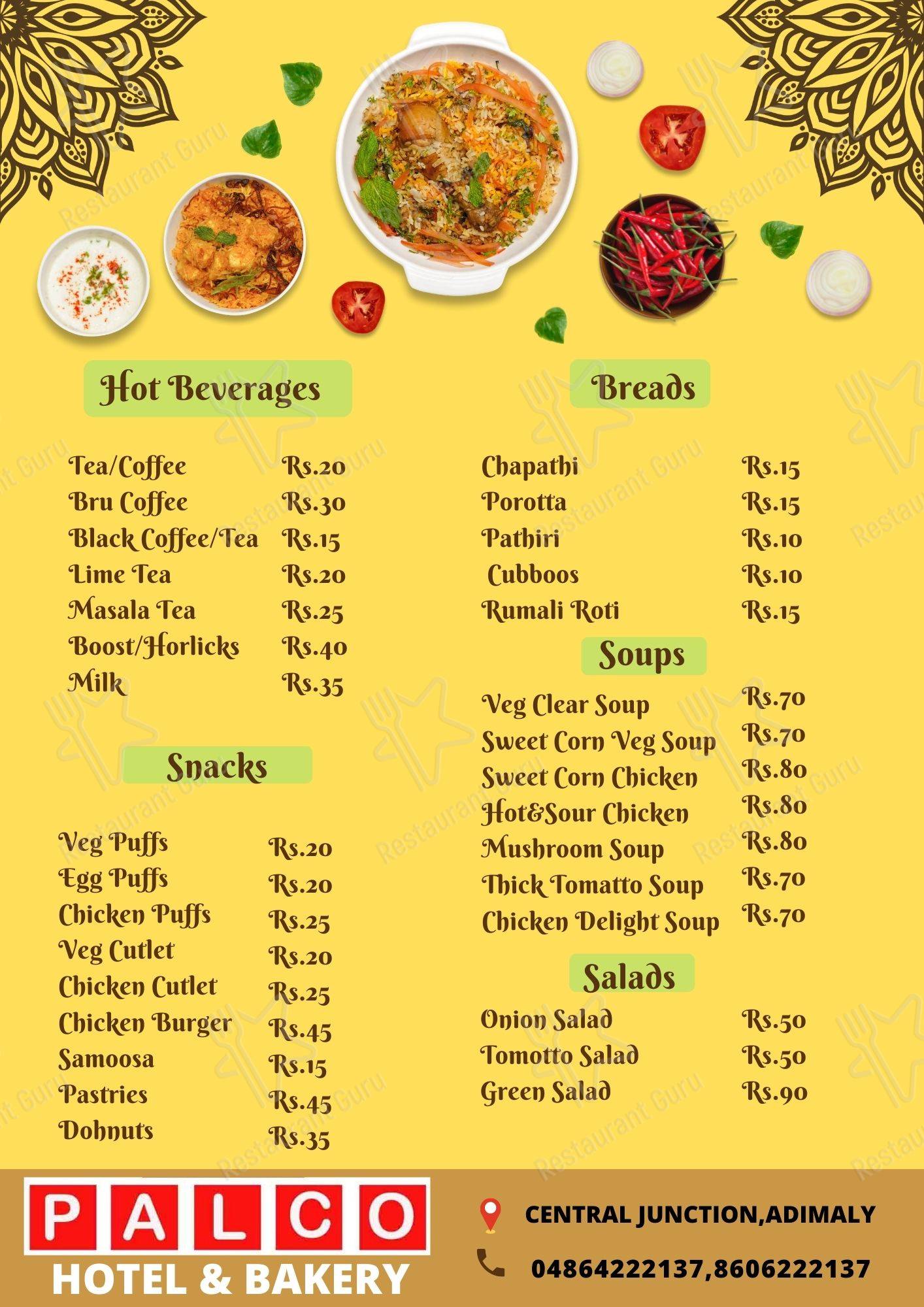 PALCO HOTEL&BAKERY menu - dishes and beverages