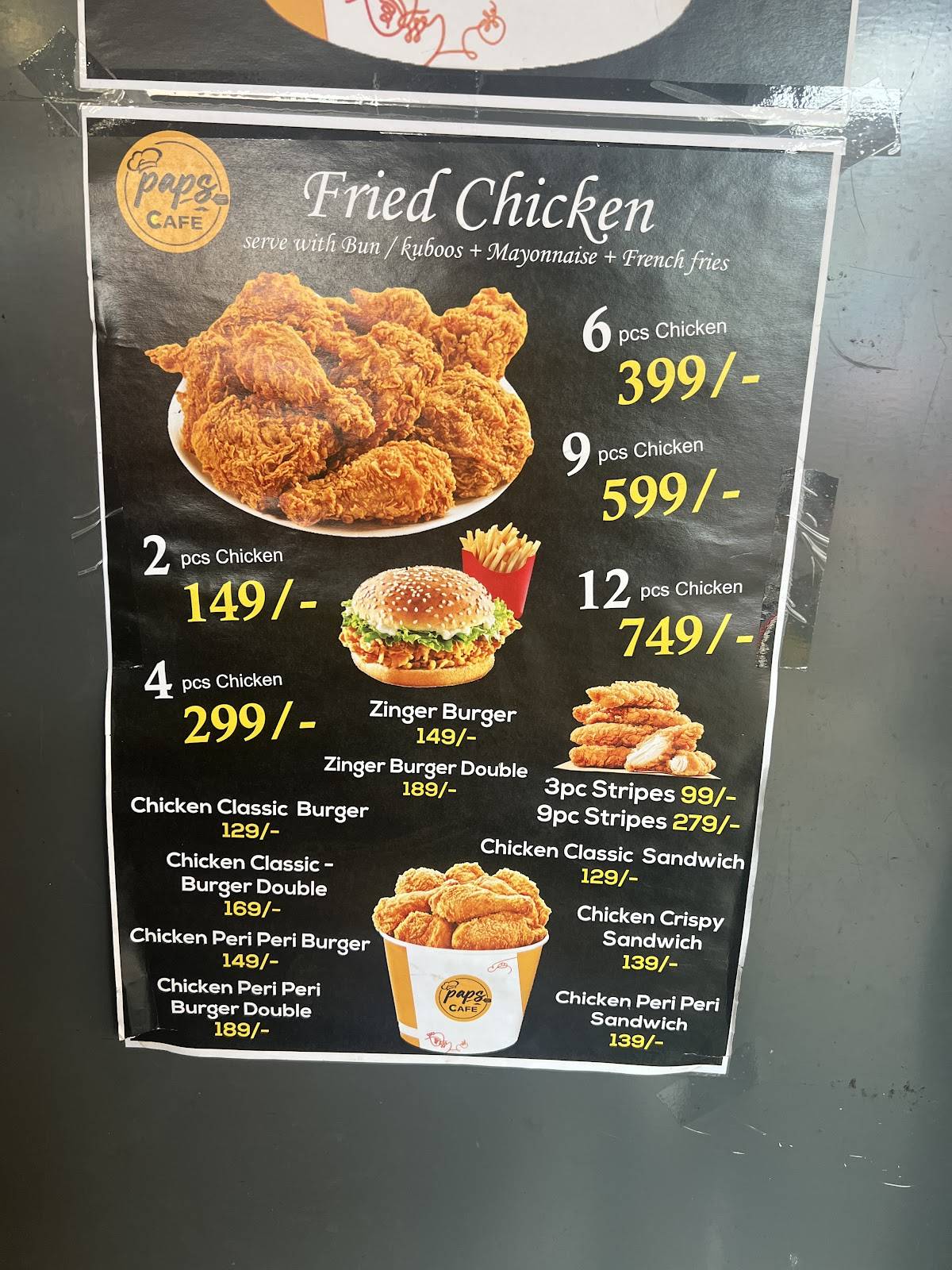 paps Cafe menu