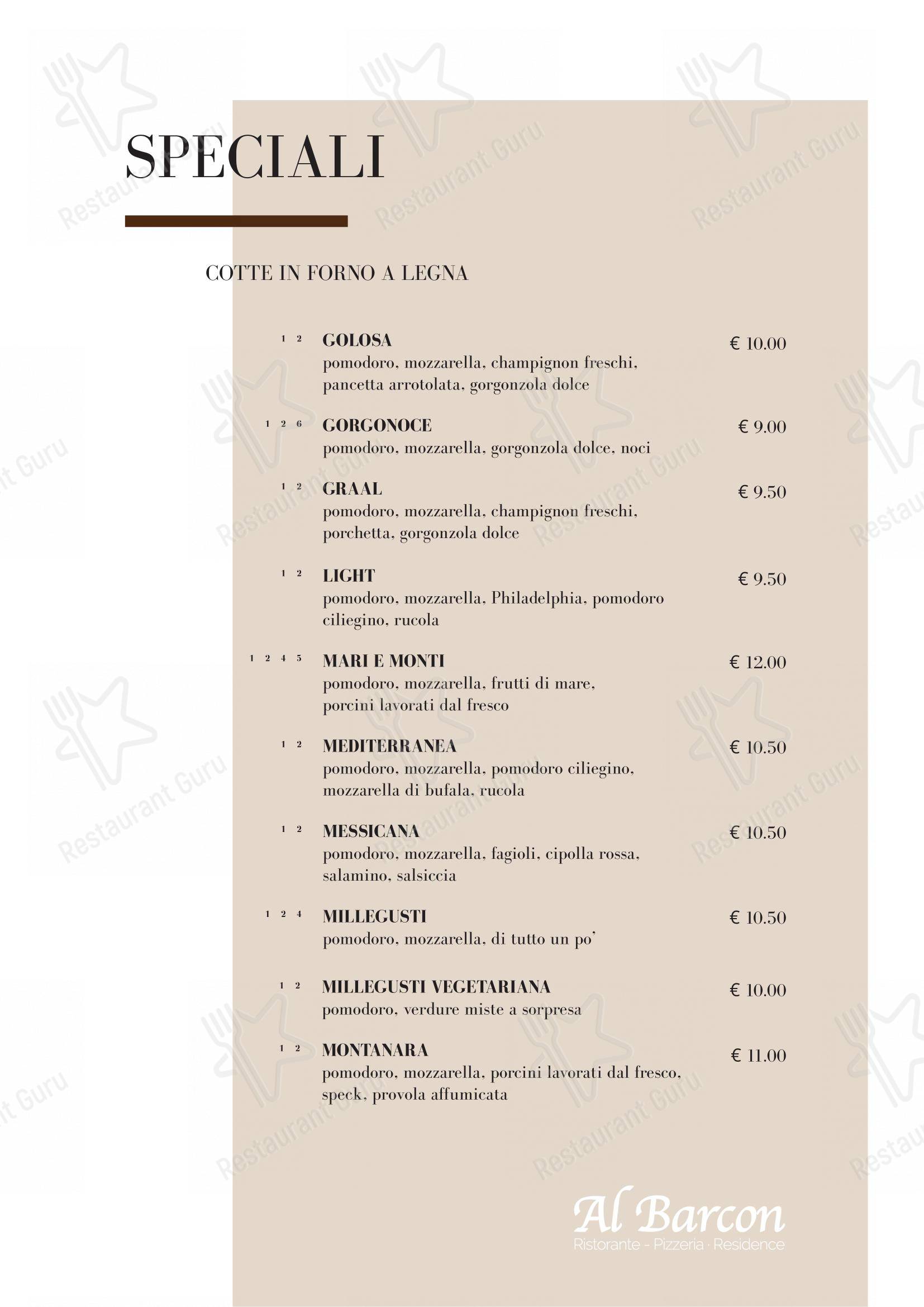 Menu bar per Al Barcon Ristorante-pizzeria e Residence ristorante