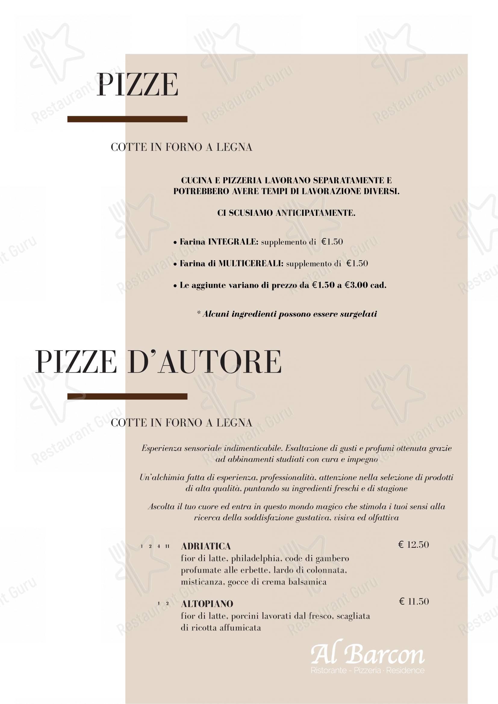 Al Barcon Ristorante-pizzeria e Residence in Sarcedo - Menu bar