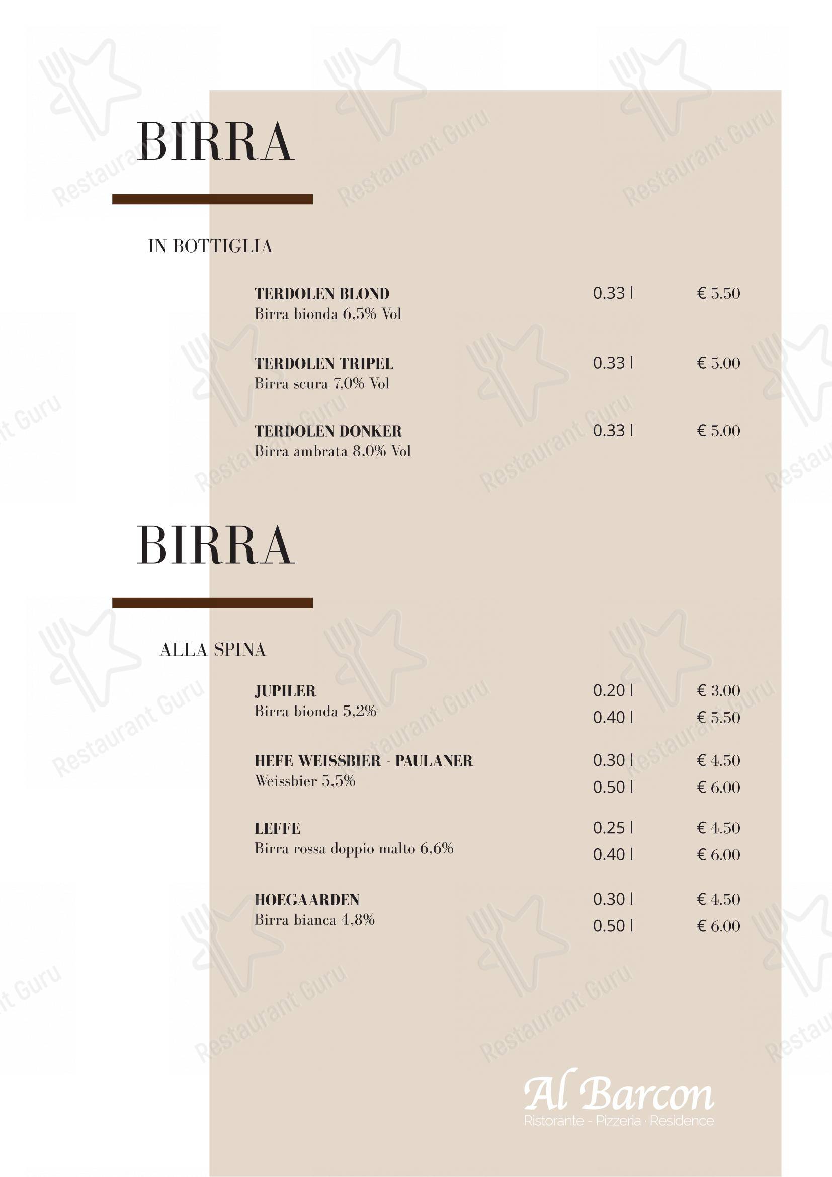 Al Barcon Ristorante-pizzeria e Residence in Sarcedo - Menu bar