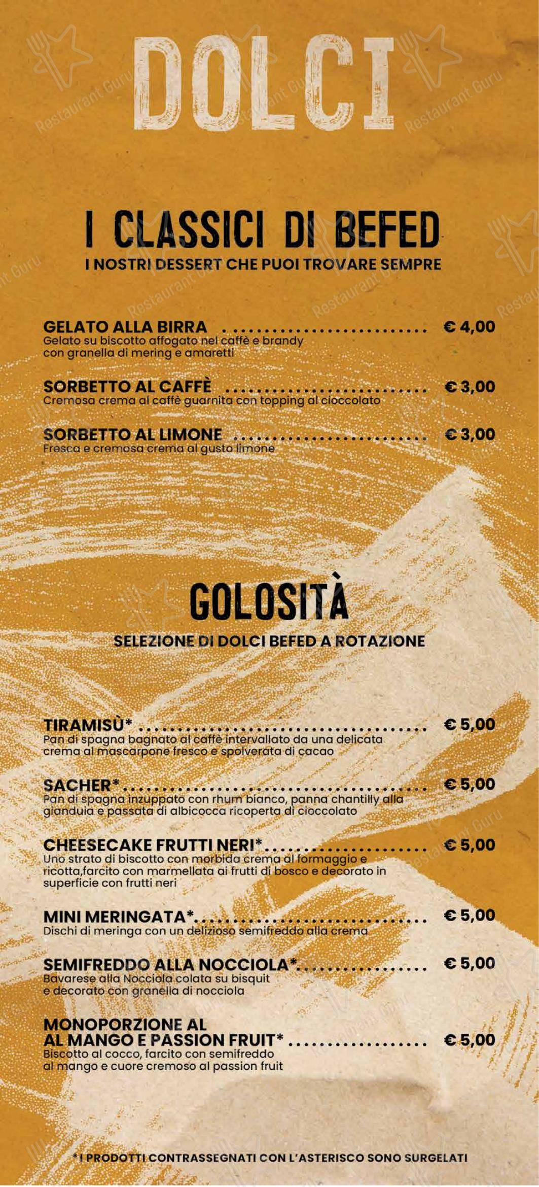 Menu di BEFED Rimini - Menu