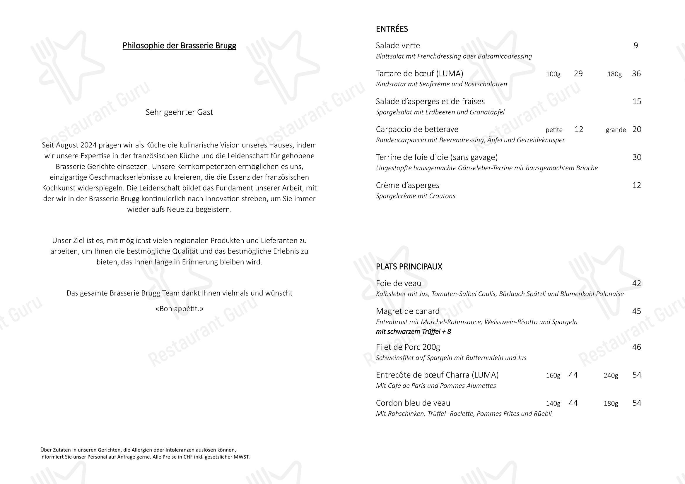 Menu di Brasserie Brugg - Menu bar