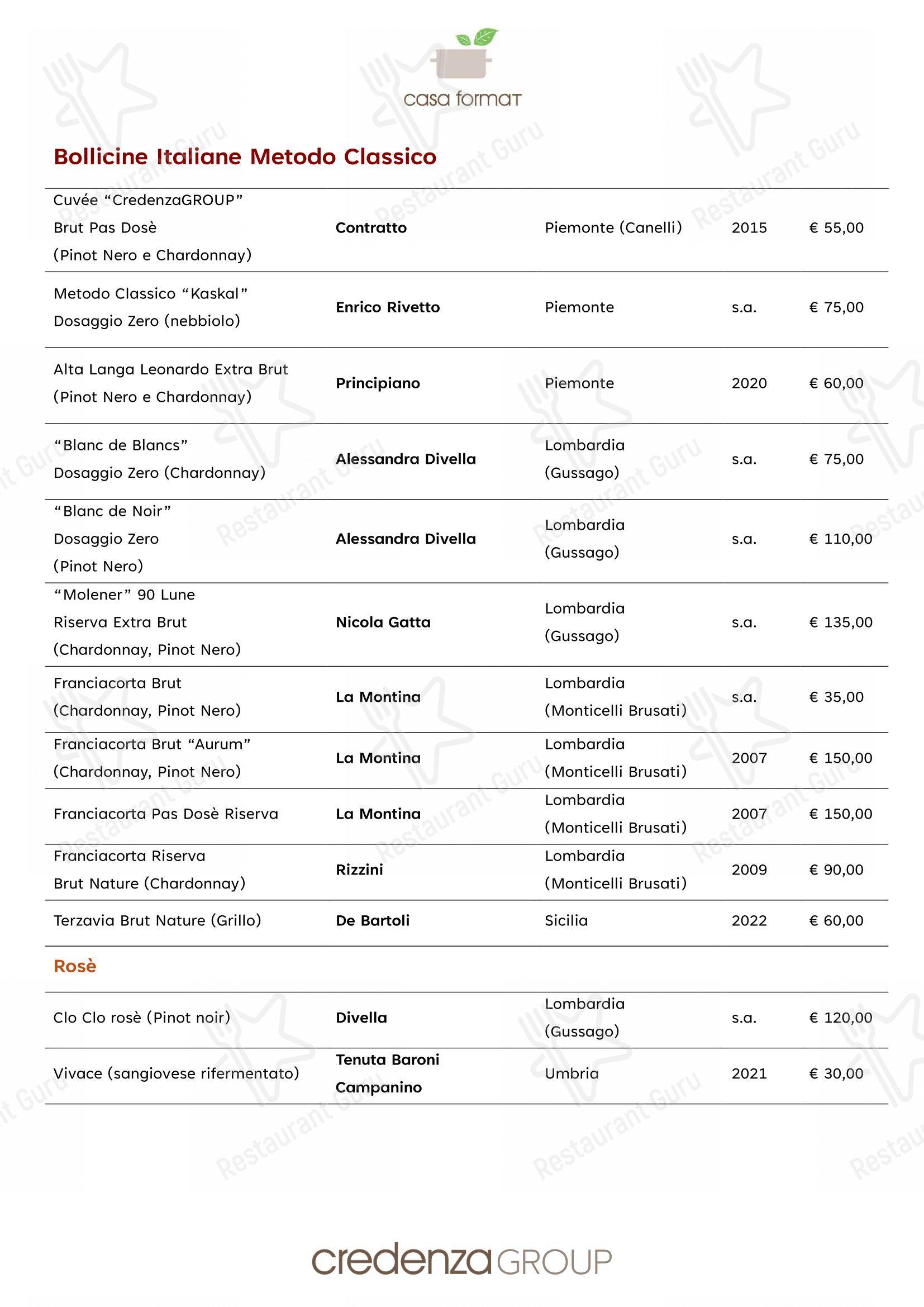 Menu di Ristorante Casa Format, cucina e ospitalità responsabile - Menu