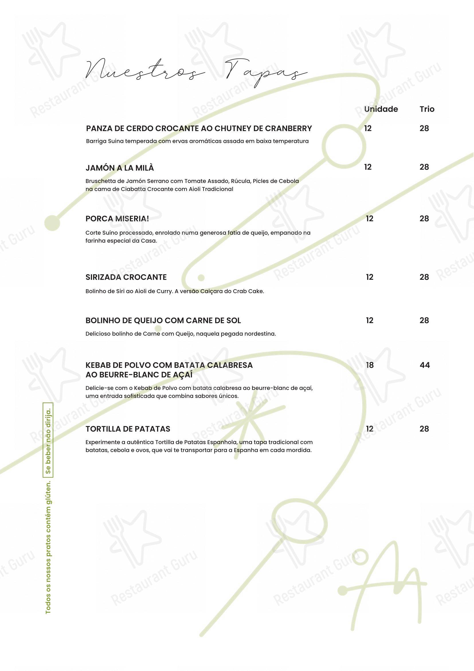 Menu para Casa Milà em Rio de Janeiro