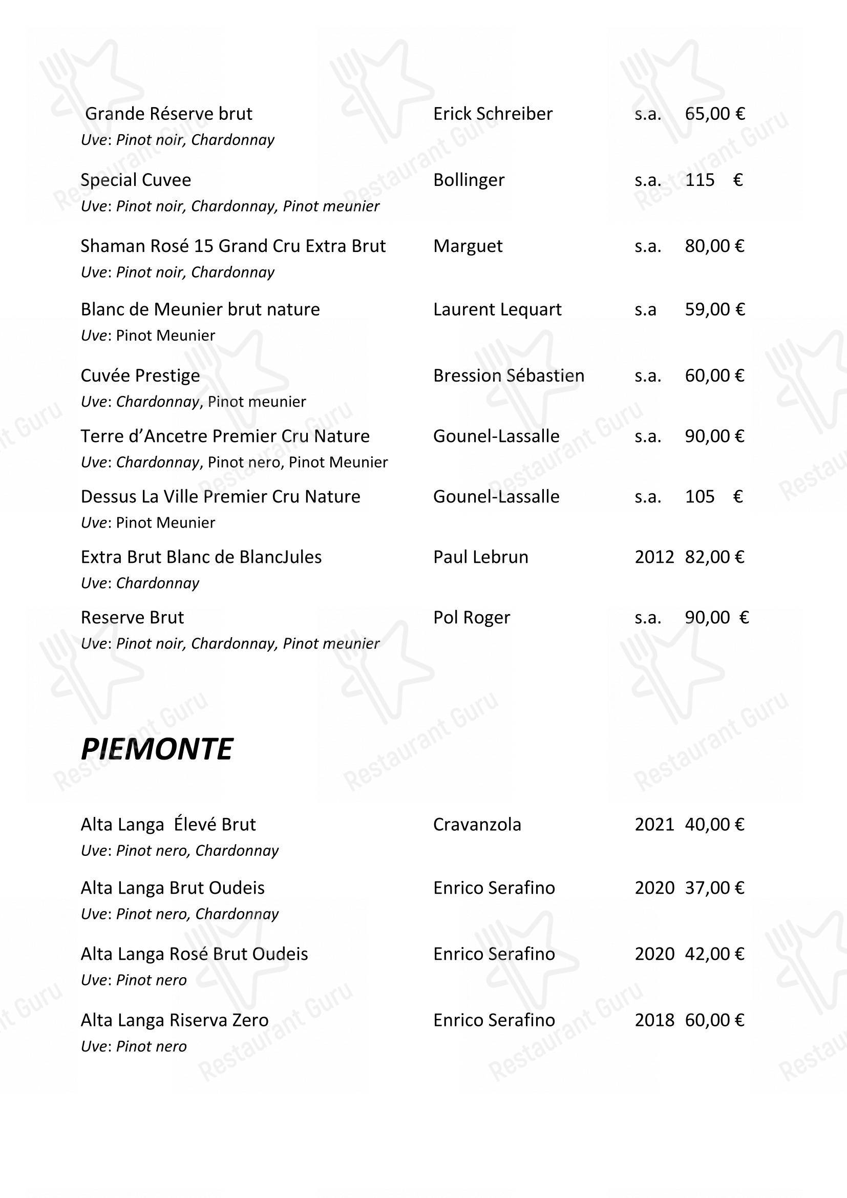 Menu di Enoteca Frisson - Menu bar