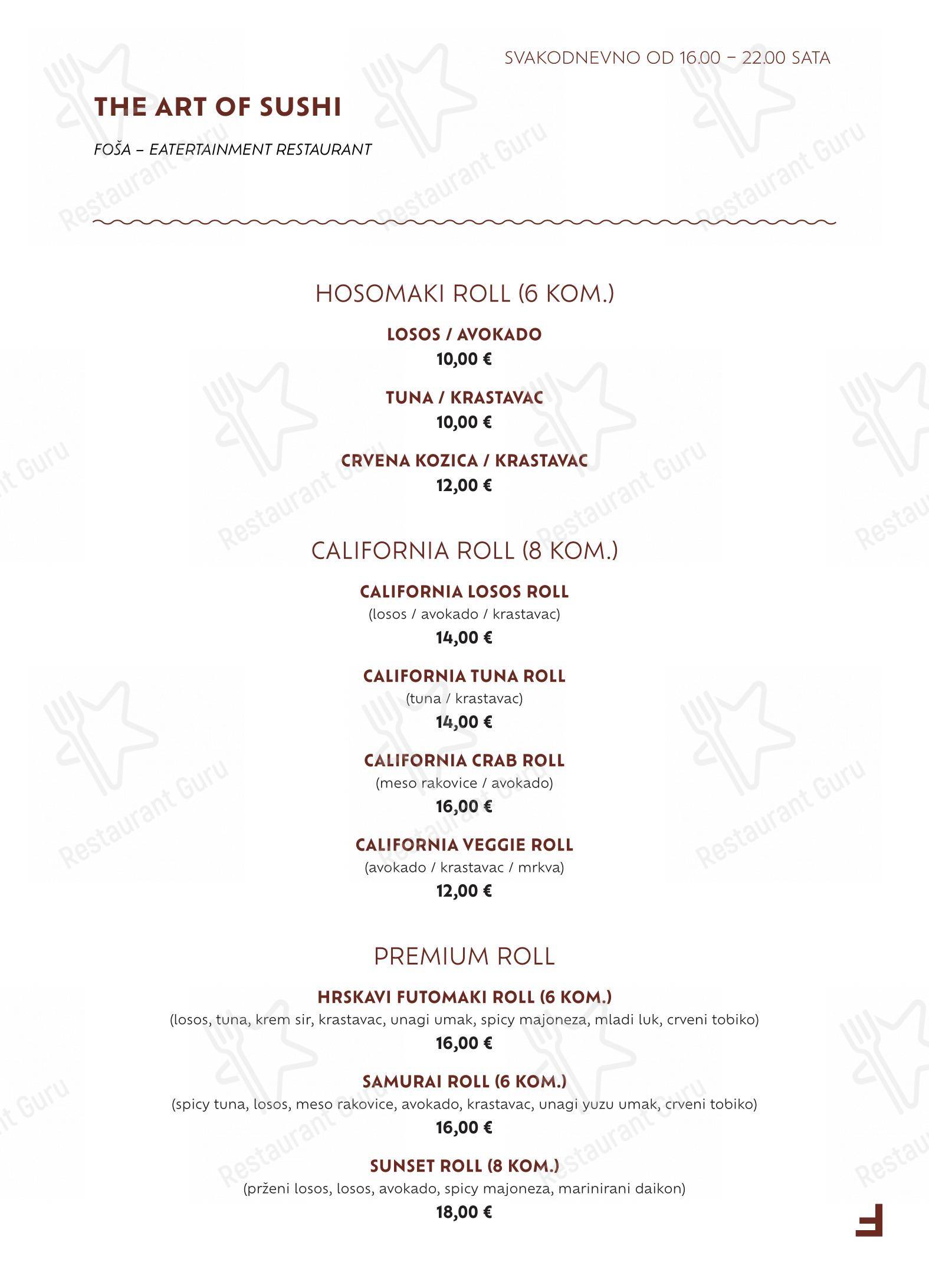 Menu bar per Foša ristorante