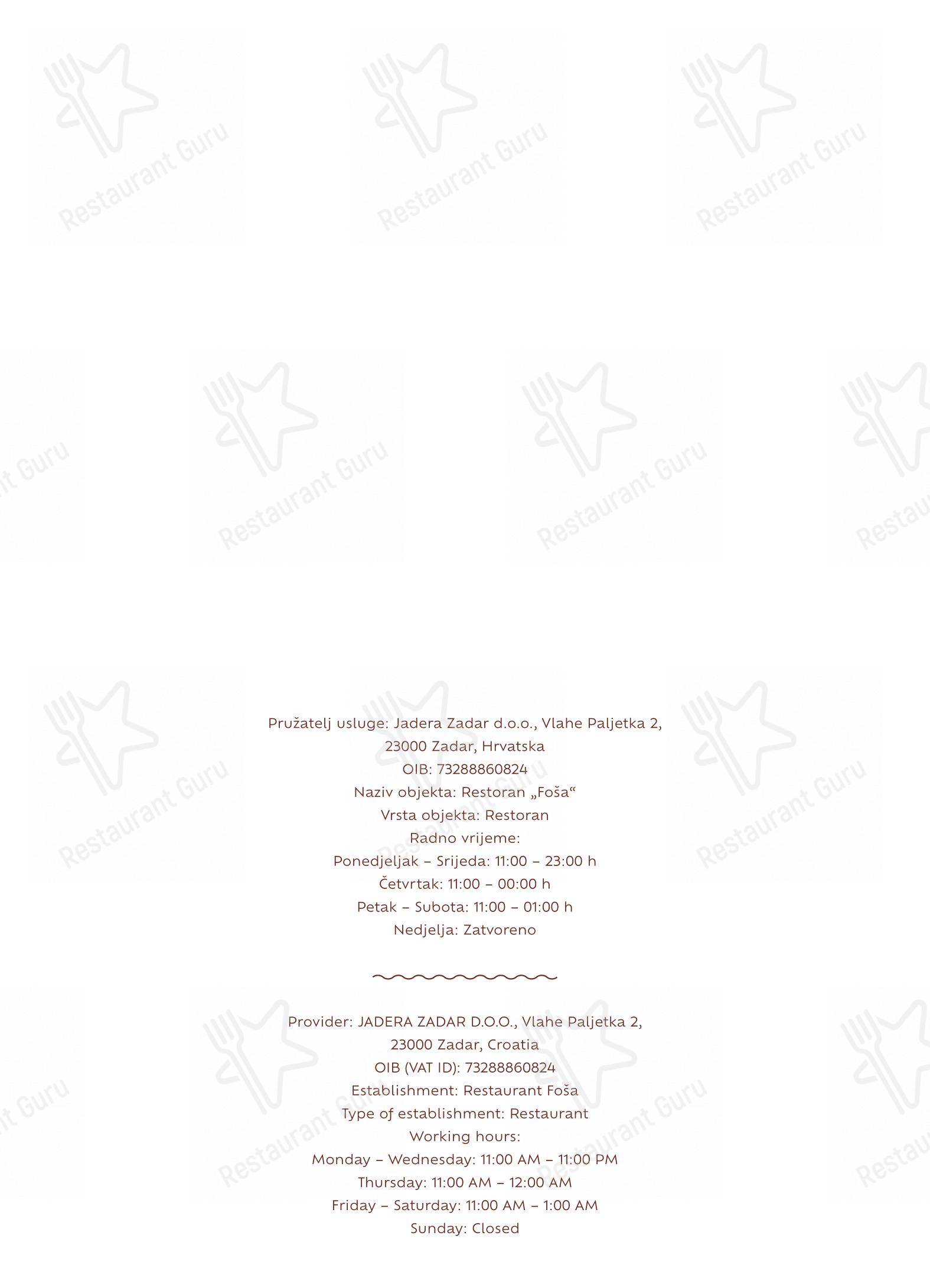 Menu bar per Foša ristorante