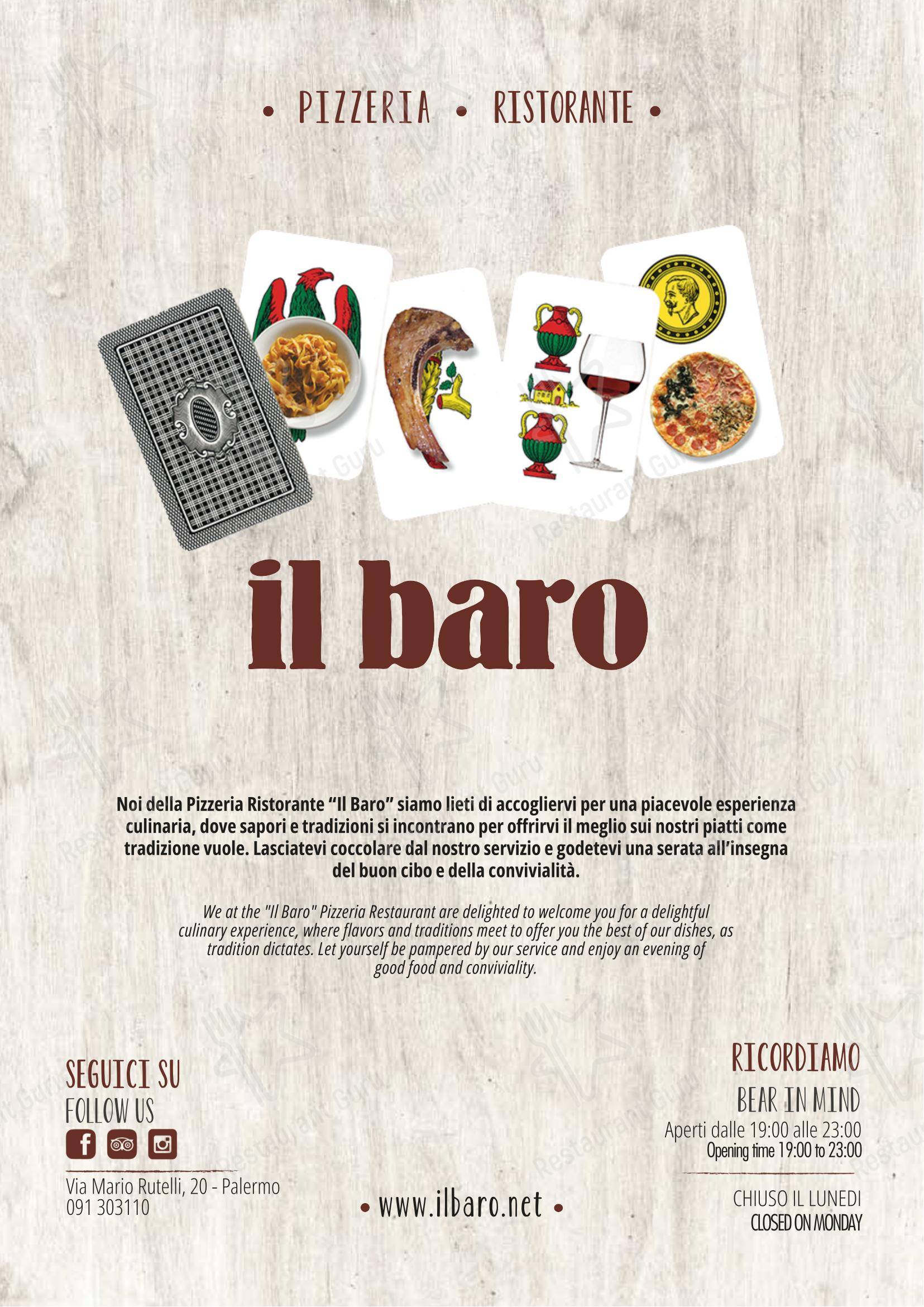 Menu pour Il Baro - Menu