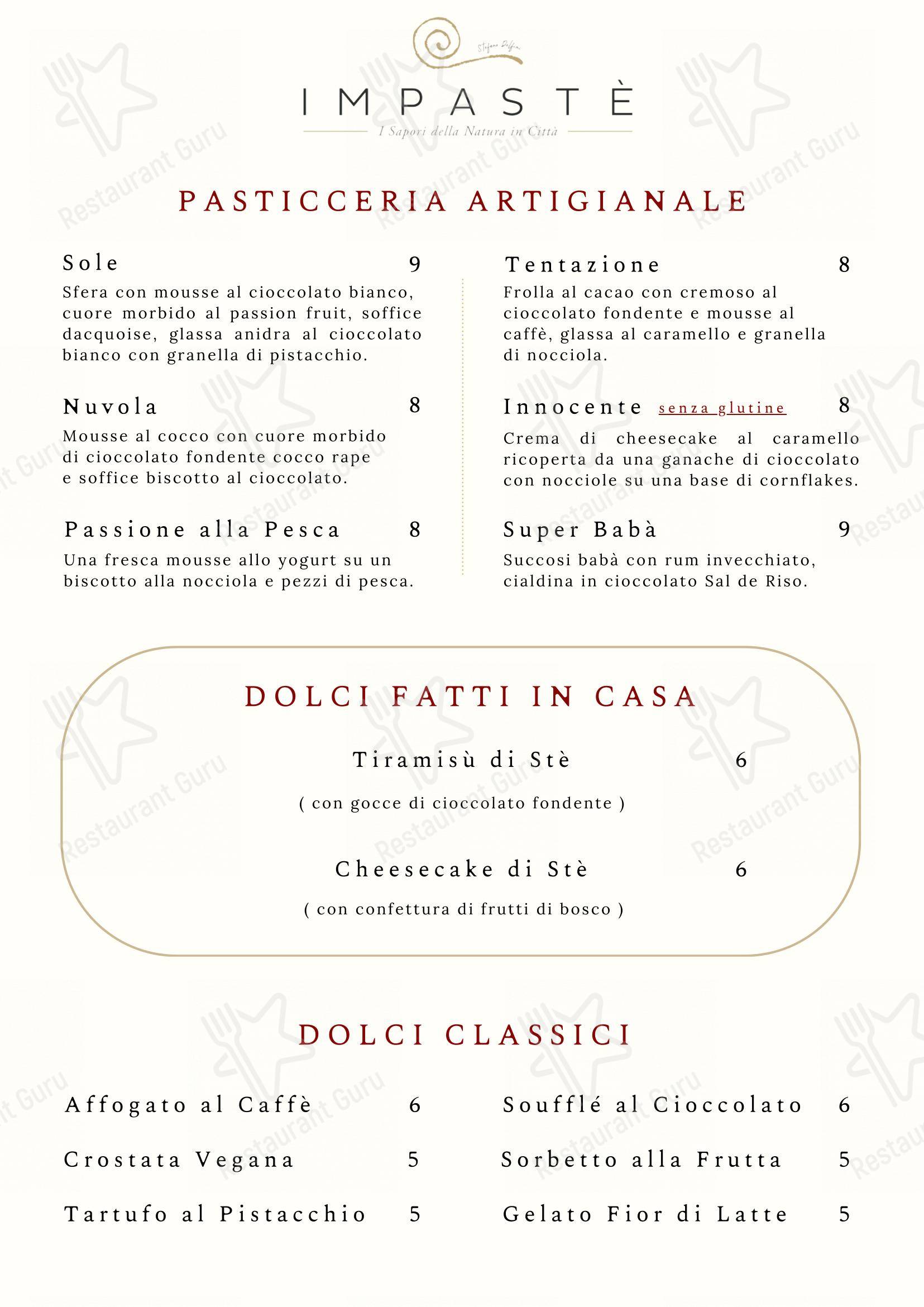 Menu bar per Impastè in Milano