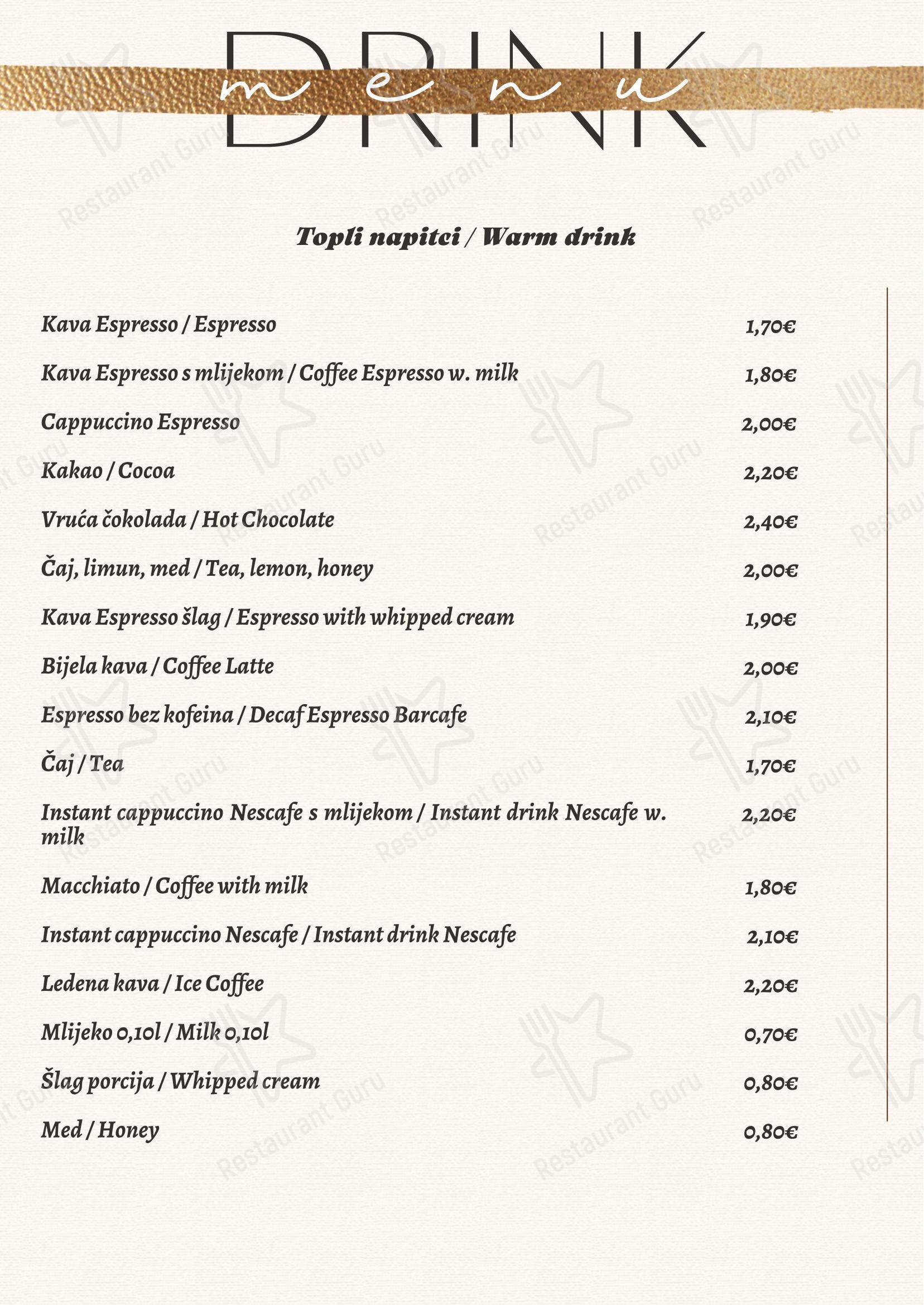 Menu di Izletiste Petek / Restoran Garfield - 菜单