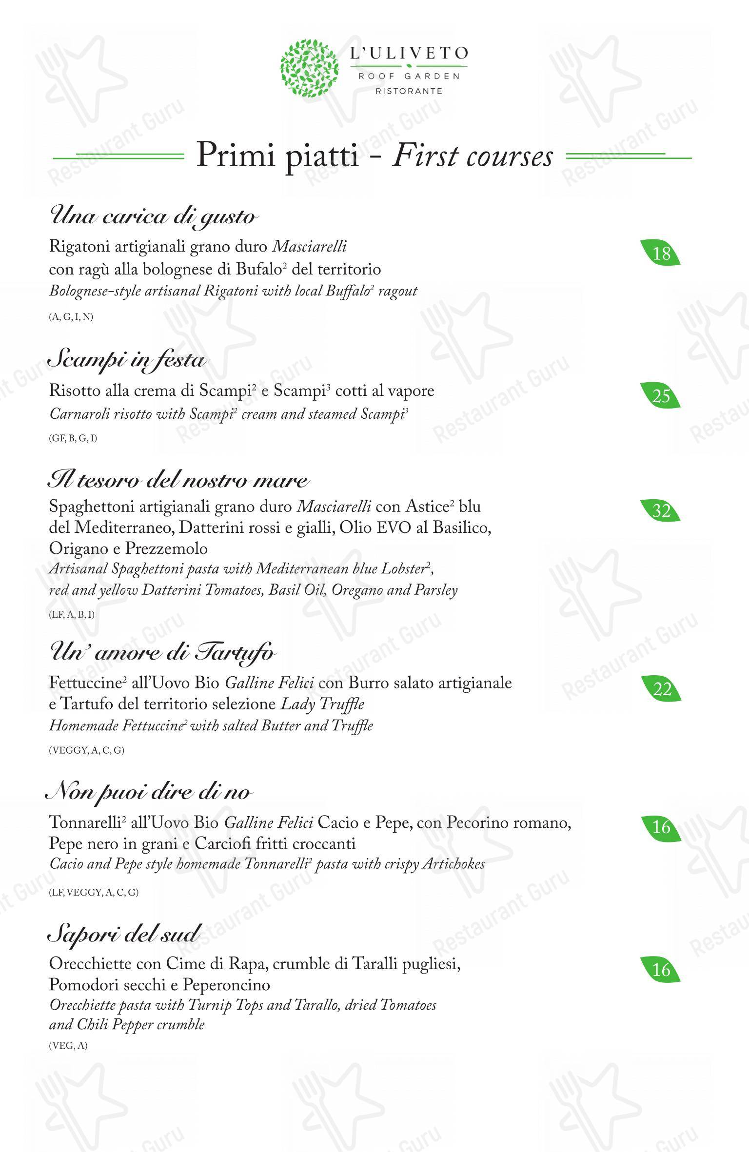 L'Uliveto Roof Garden - Ristorante panoramico in Roma - 菜单