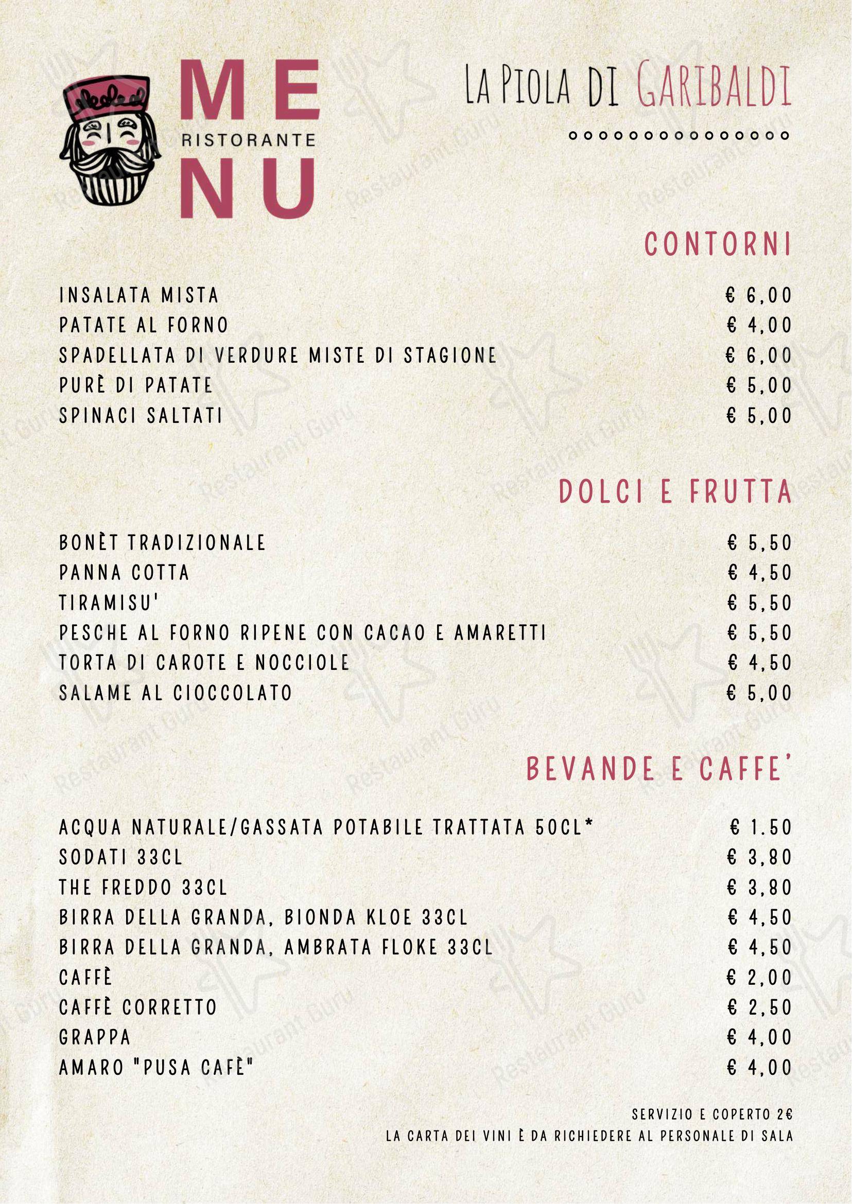 Menu di La Piola di Garibaldi - 菜单