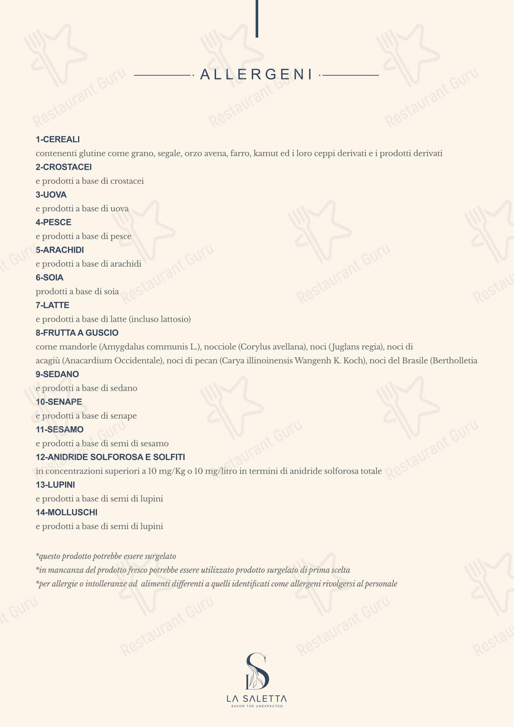 Menu per La Saletta in Alghero