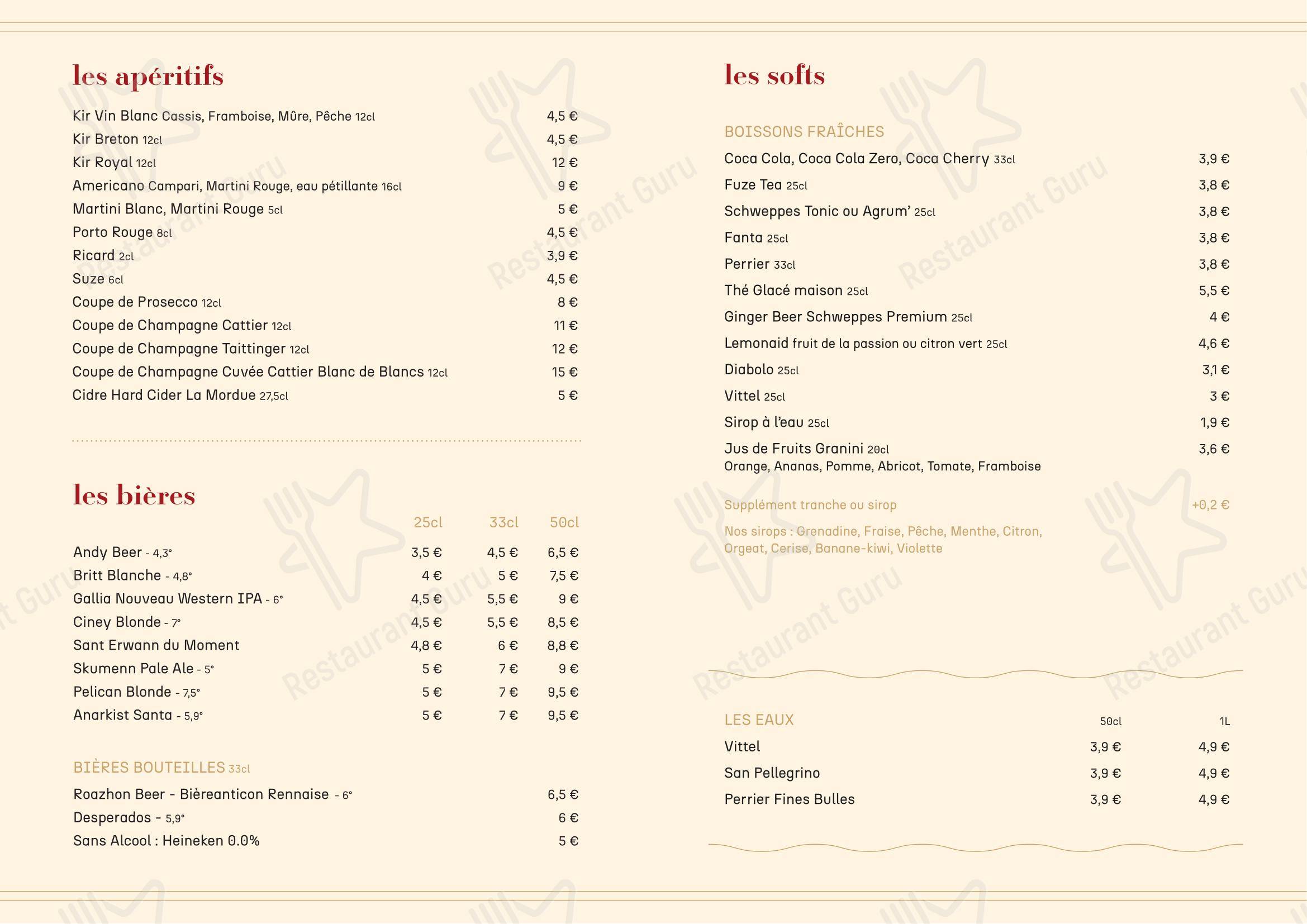 Menu pour Le Mabilay - Menu
