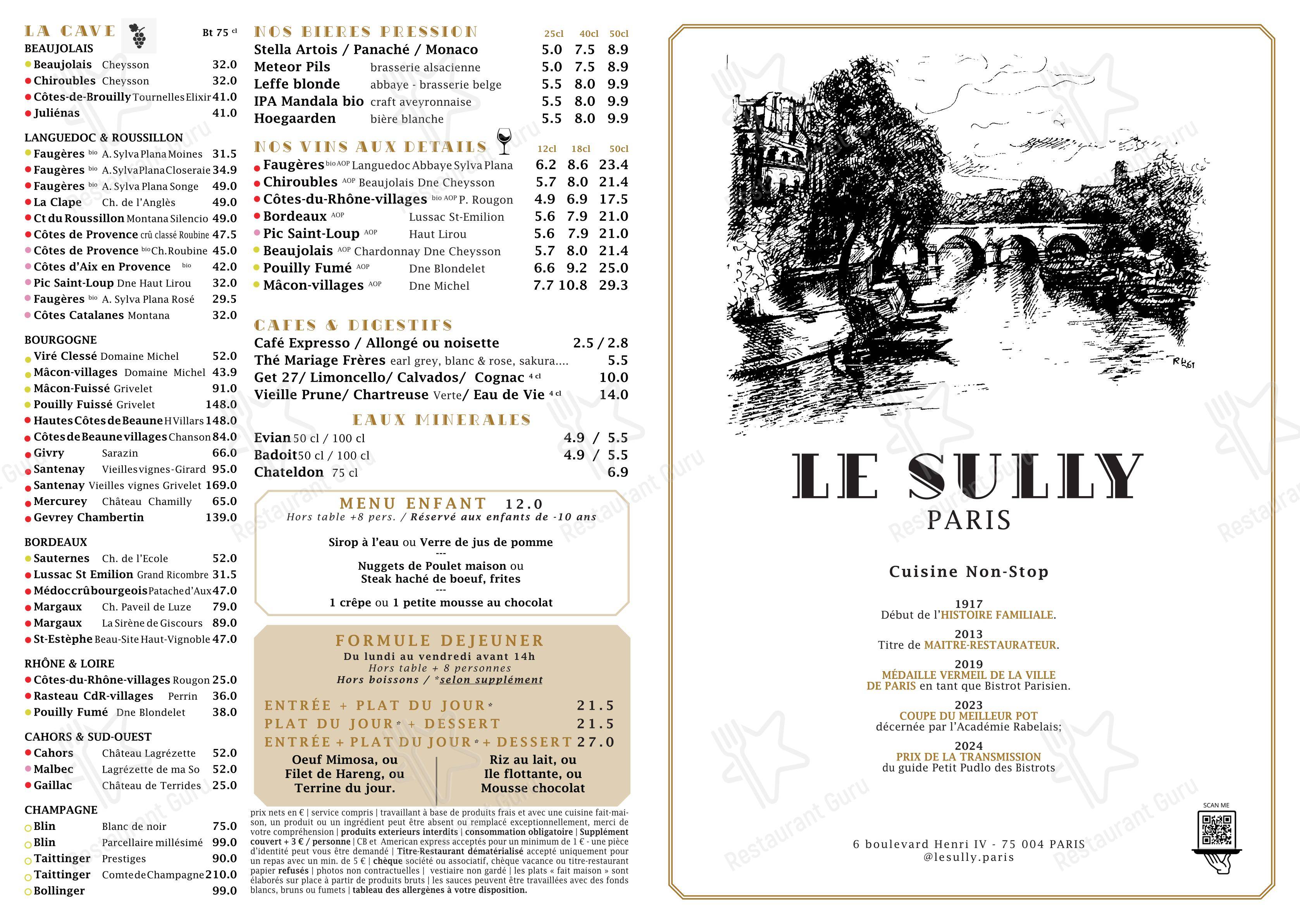 Menu bar pour Le Sully dans Paris
