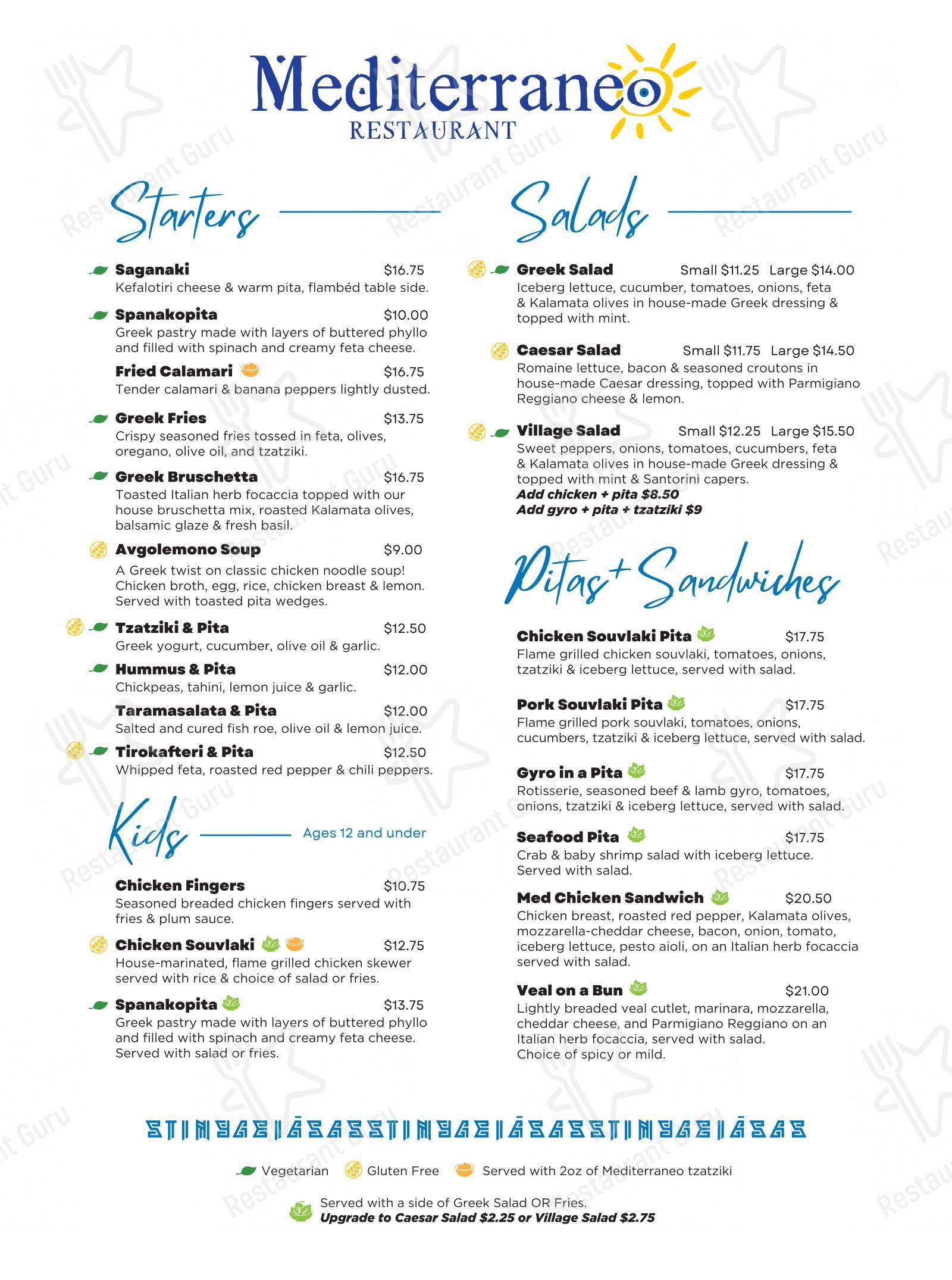 Mediterraneo Greek Family Restaurant dans Waterloo - Menu