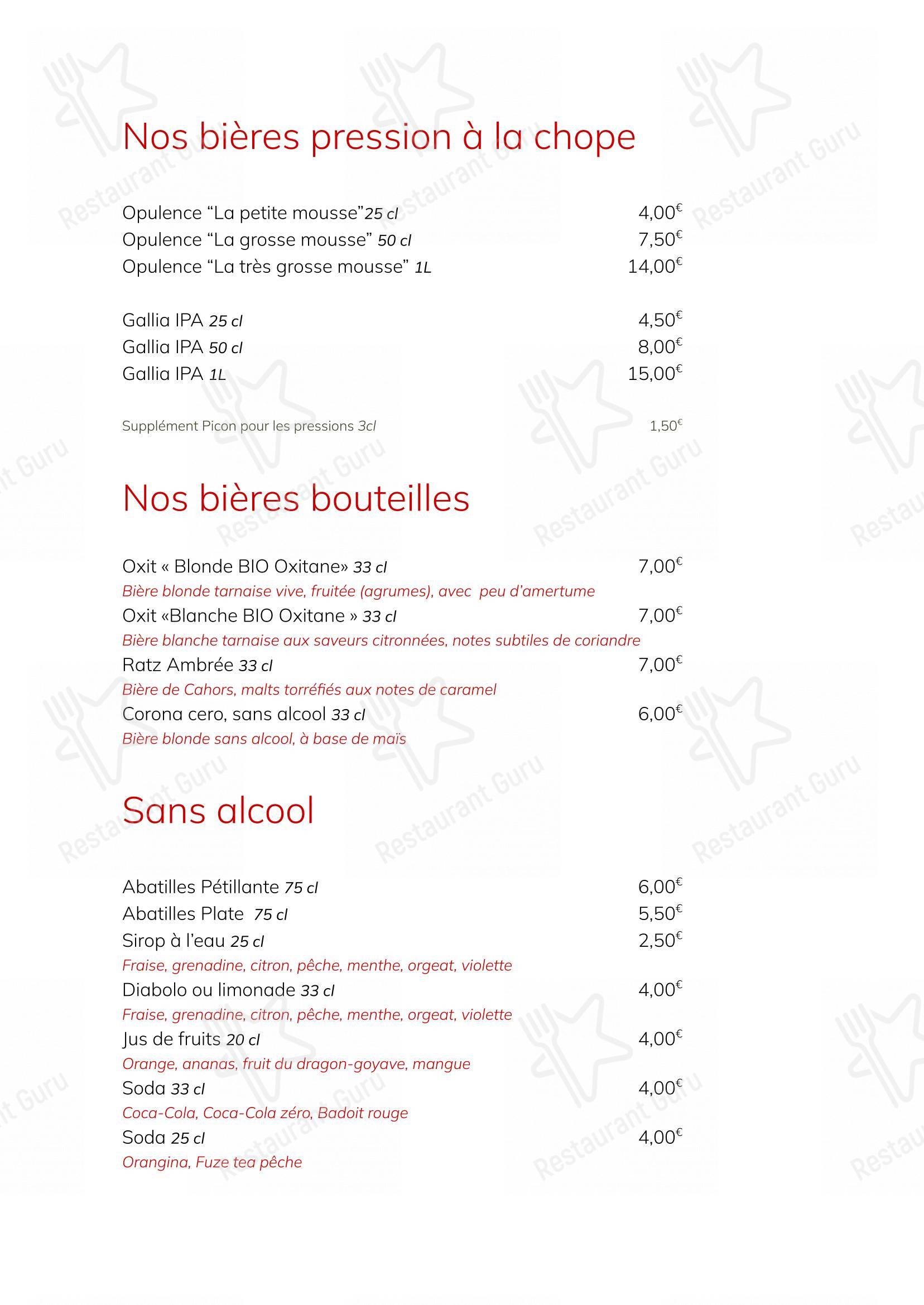 Menu pour OPULENCE restaurant