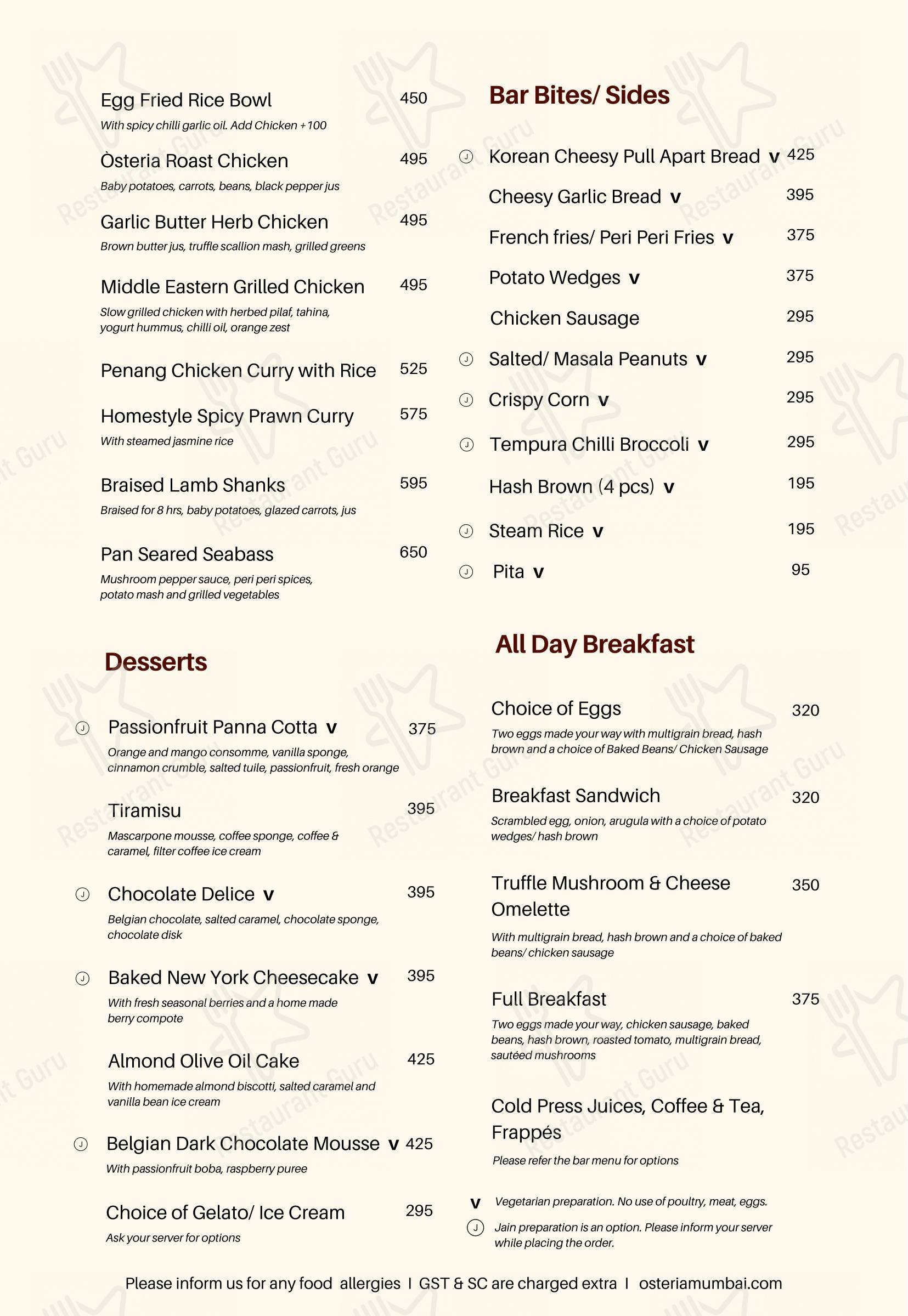 菜单 for Òsteria in Mumbai