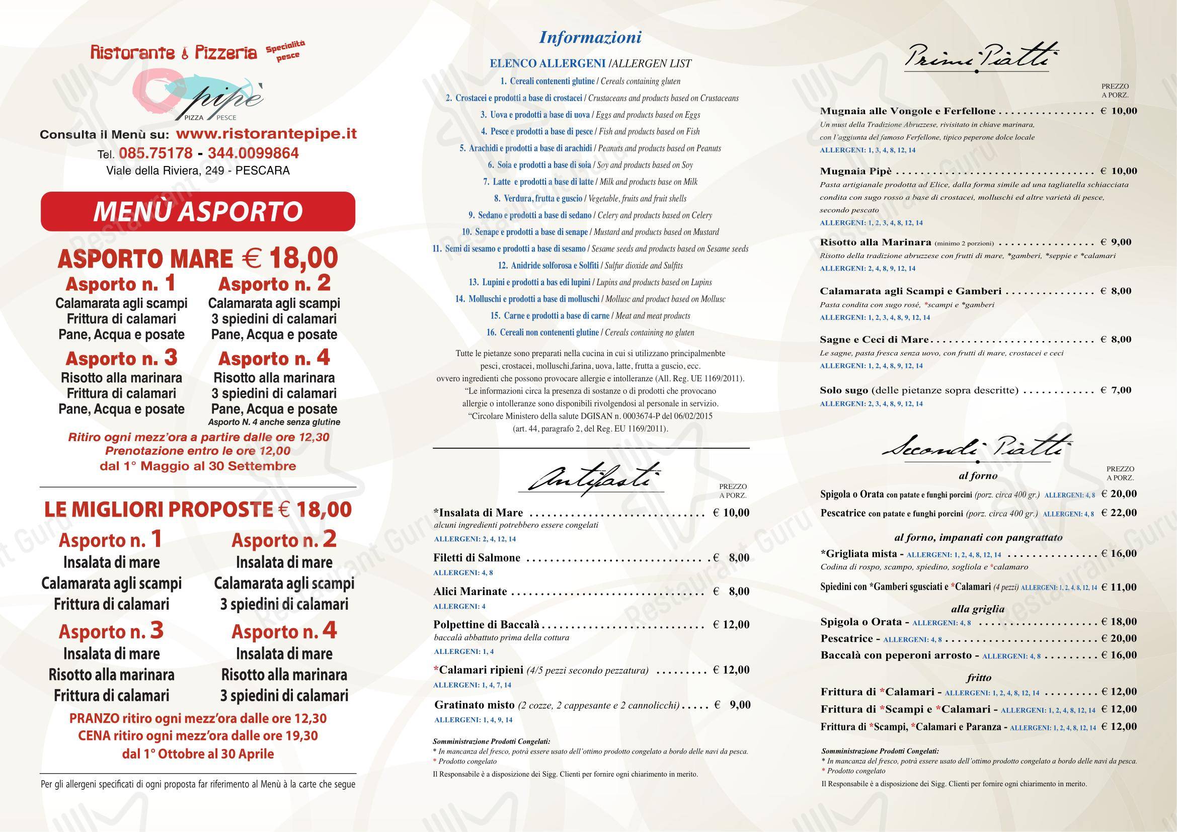 菜单 per PiPè in Pescara