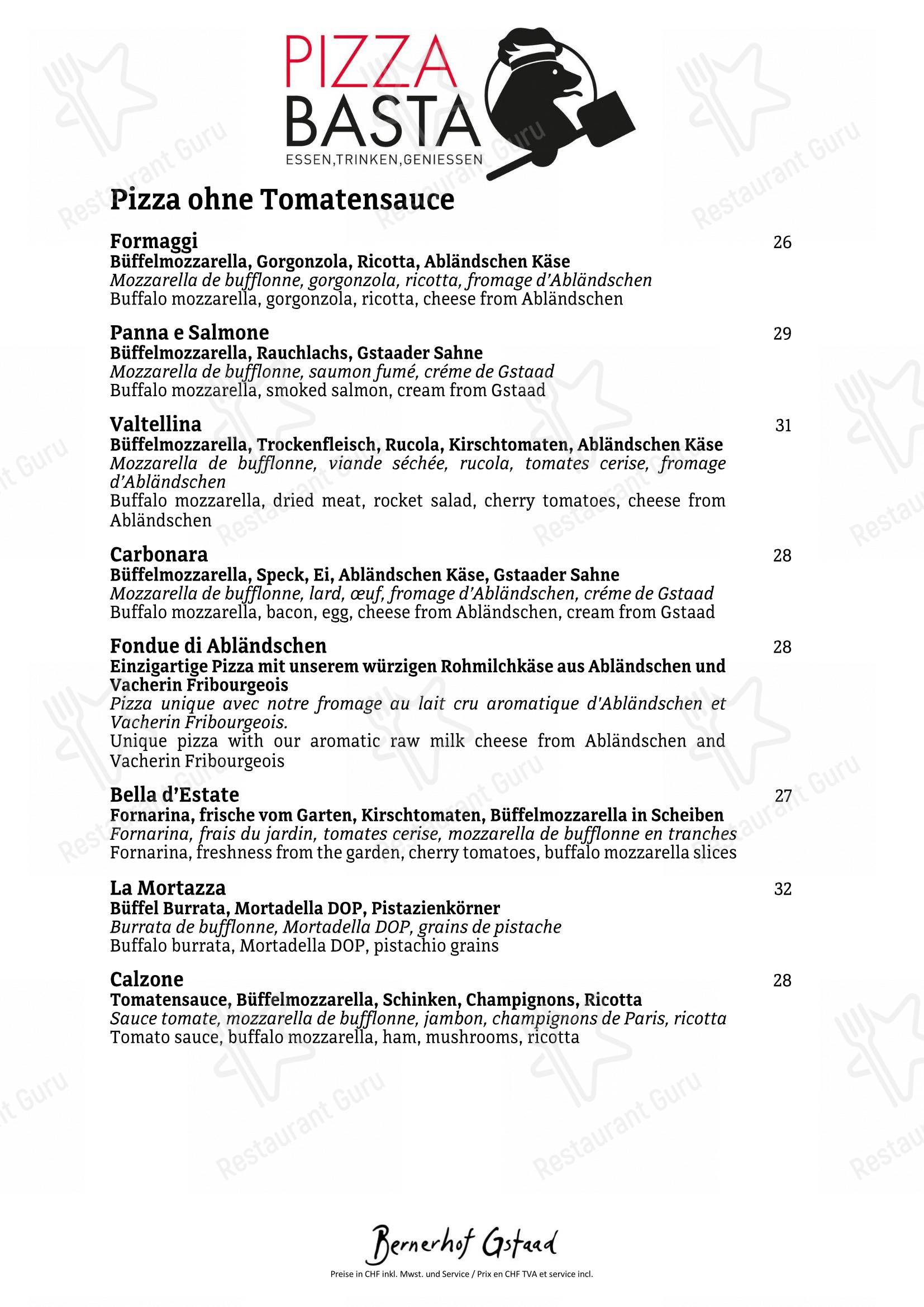 Menu per Pizza Basta in Saanen