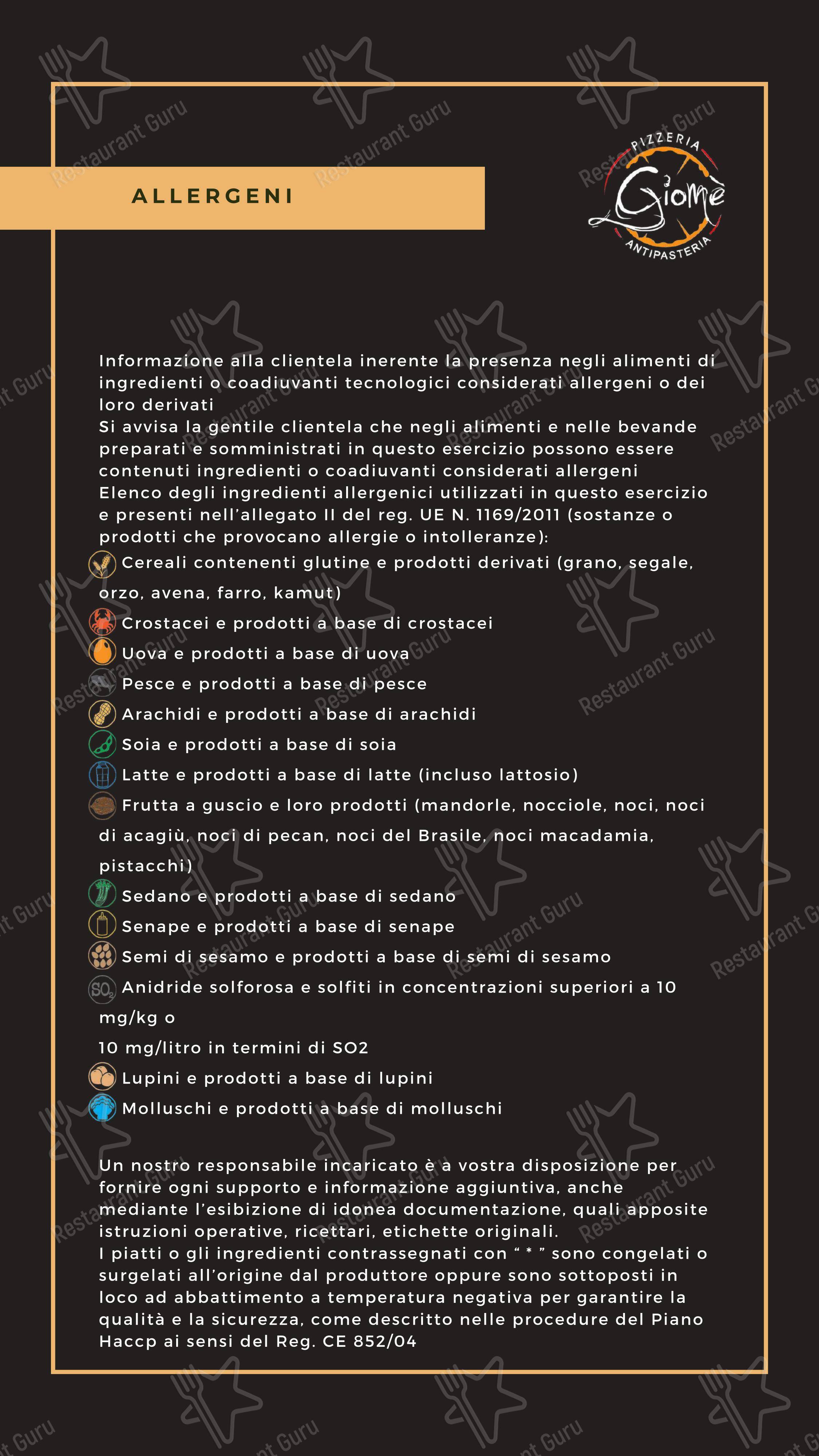 Menu di Pizzeria Antipasteria Giomè - Menu