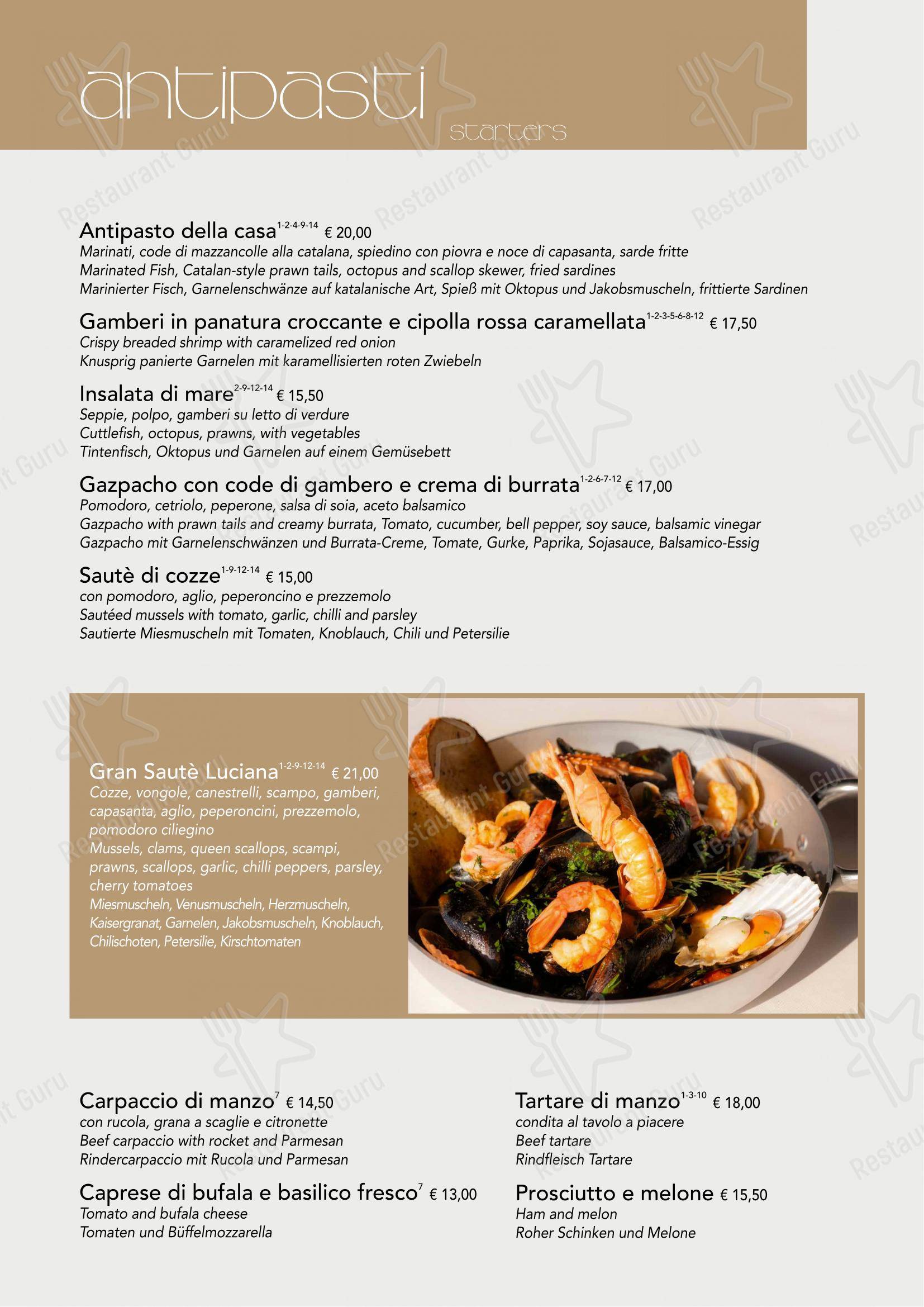 Menu per Pizzeria Ristorante Luciana in Bibione